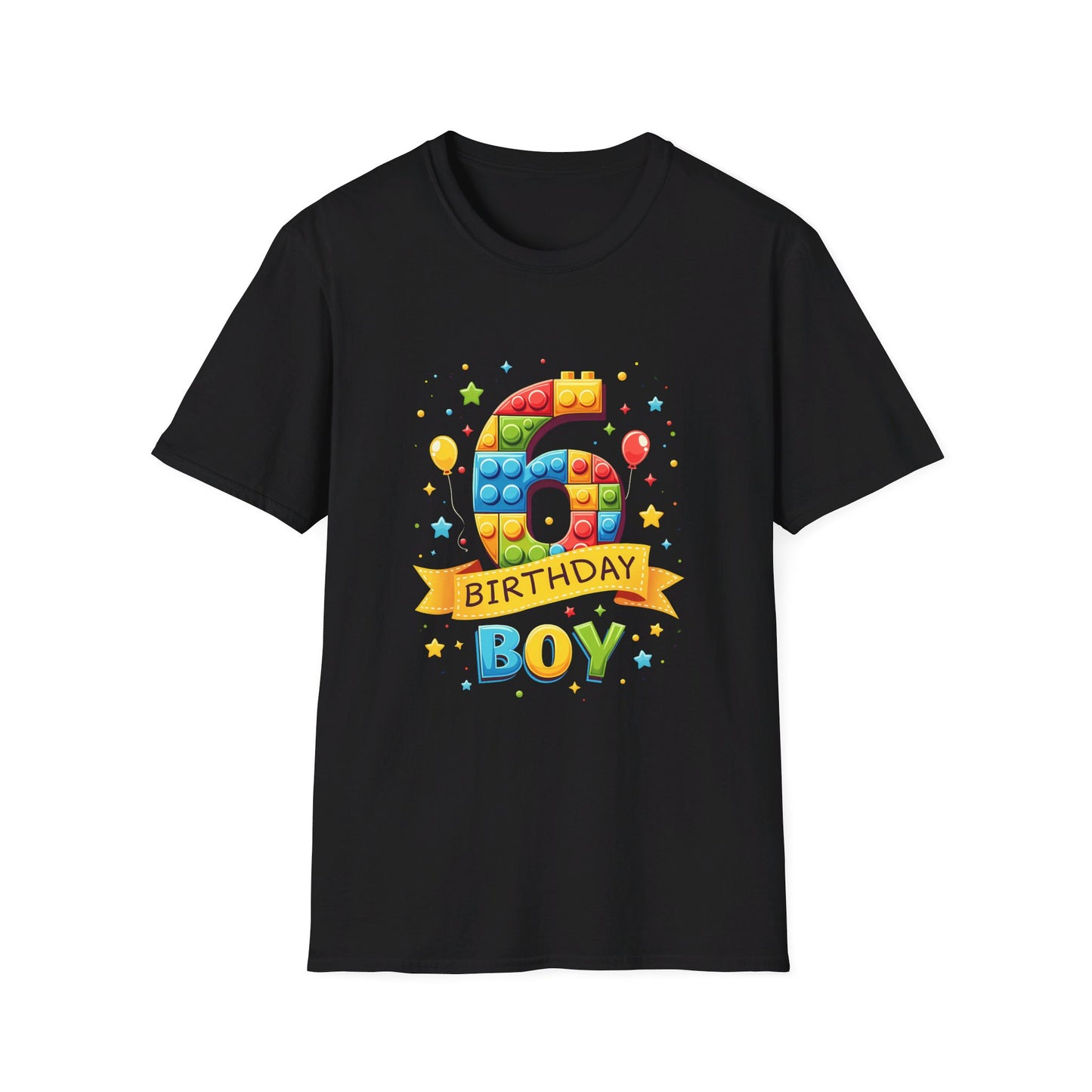 6th Birthday Boy Colorful Block Party T-Shirt