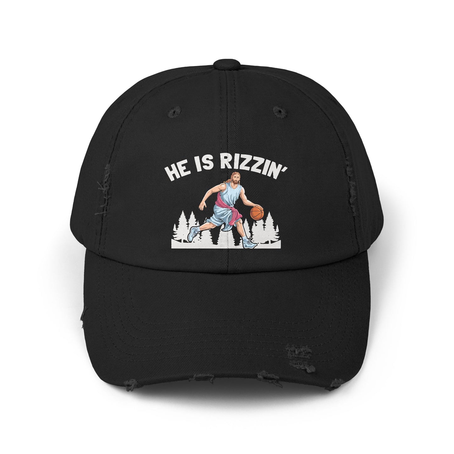 He Is Rizzin' Basketball Icon in Nature Scene Cap