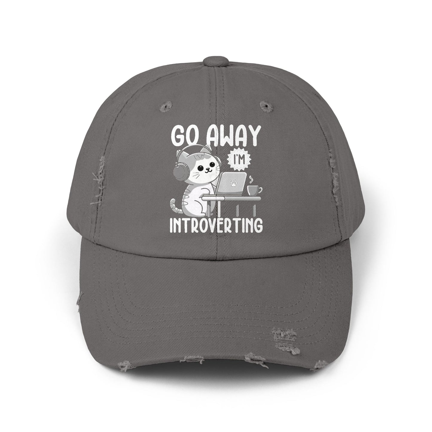 Go Away I'm Introverting Cat with Headphones and Laptop Cap