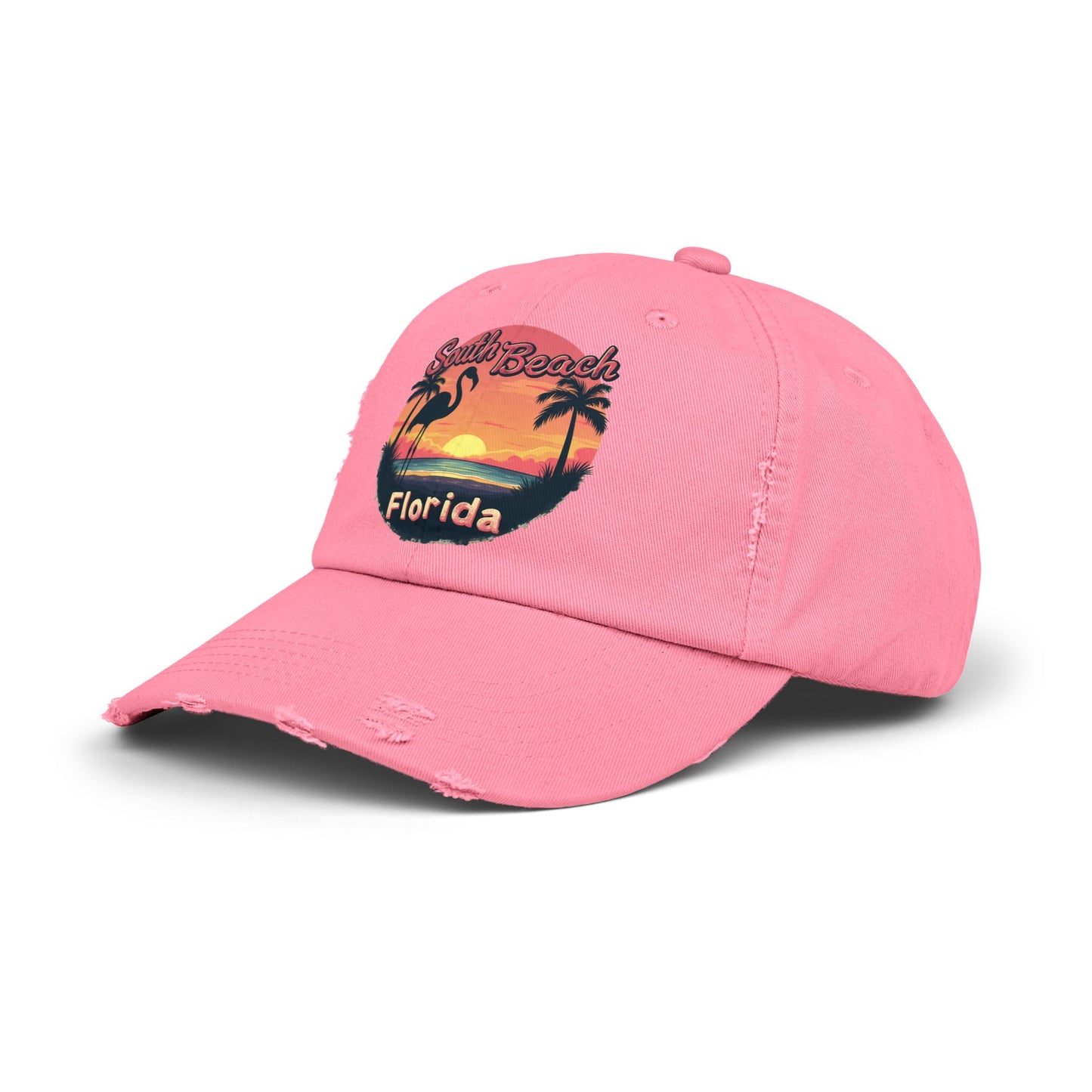 South Beach Florida Flamingo Sunset Artwork Cap