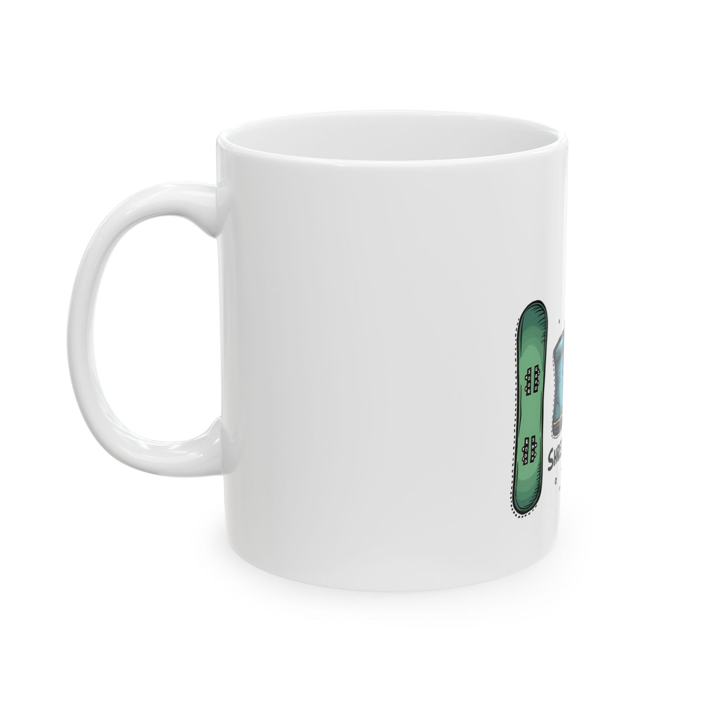 Shred the Slopes Illustration With Snowboarding Gear and Winter Apparel Elements Ceramic Mug