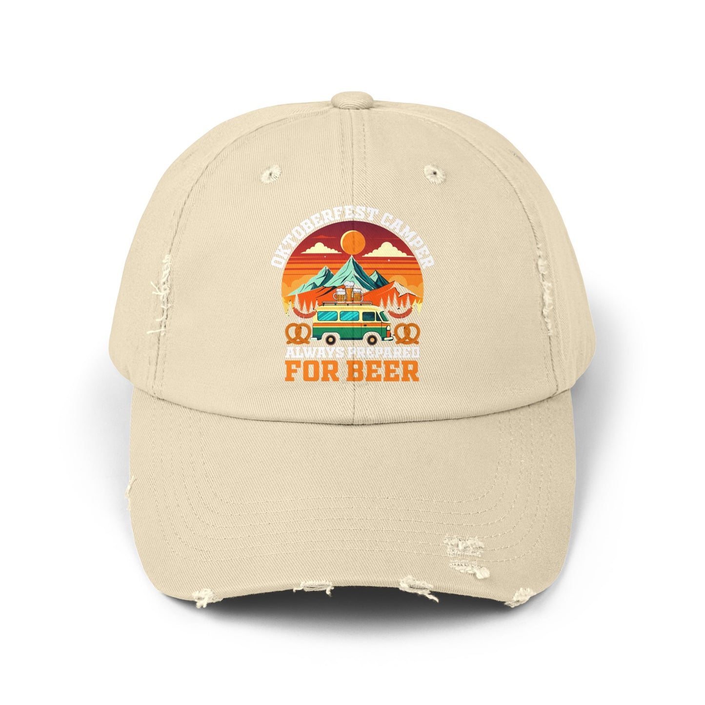 Oktoberfest Camper Always Prepared For Beer Sunset Mountain Scene Cap