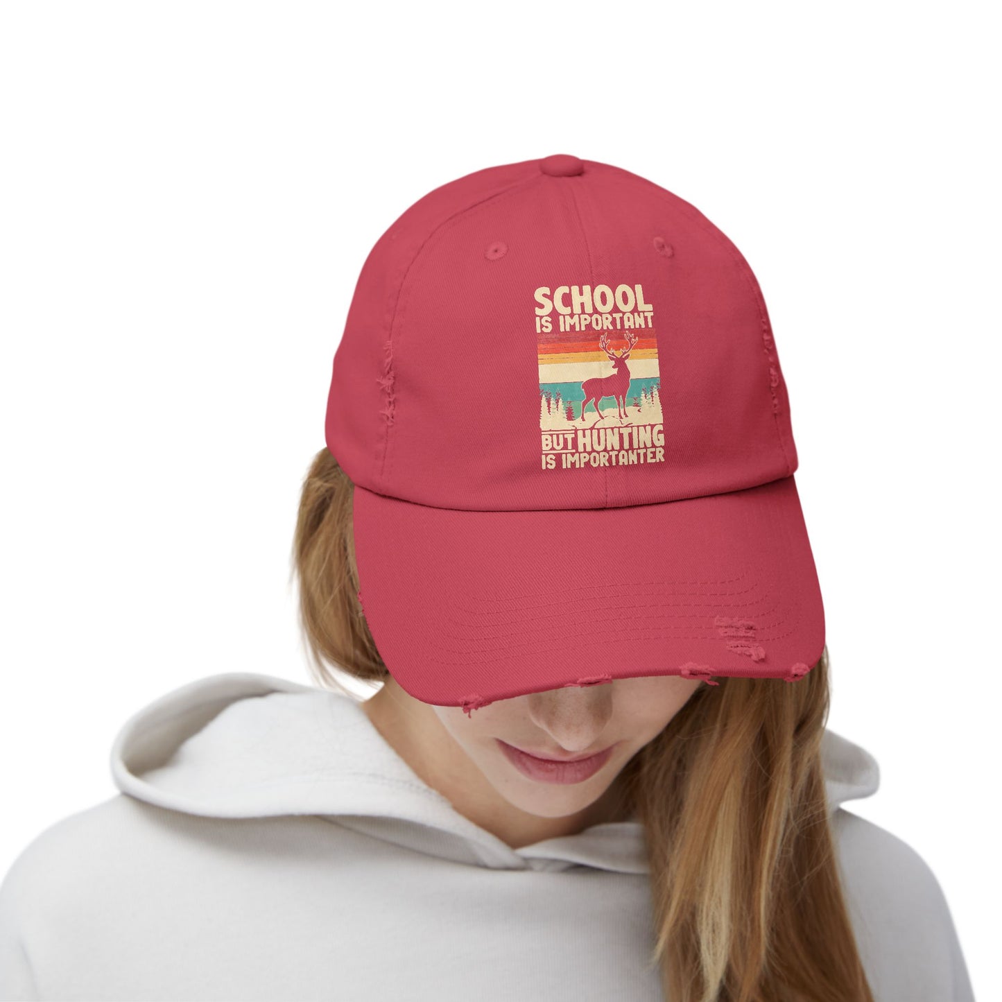 School Is Important But Hunting Is Importanter Deer Silhouette Cap