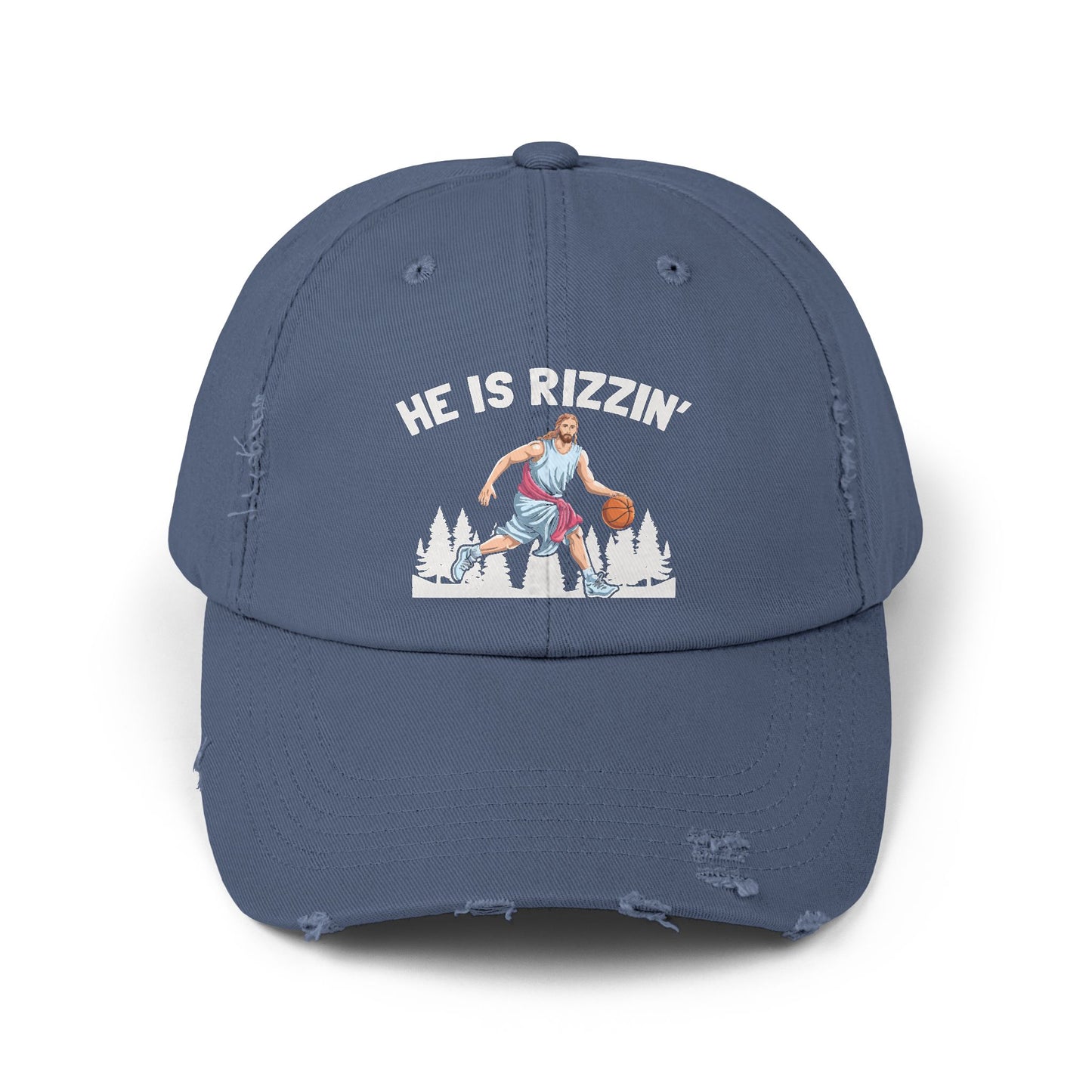 He Is Rizzin' Basketball Icon in Nature Scene Cap