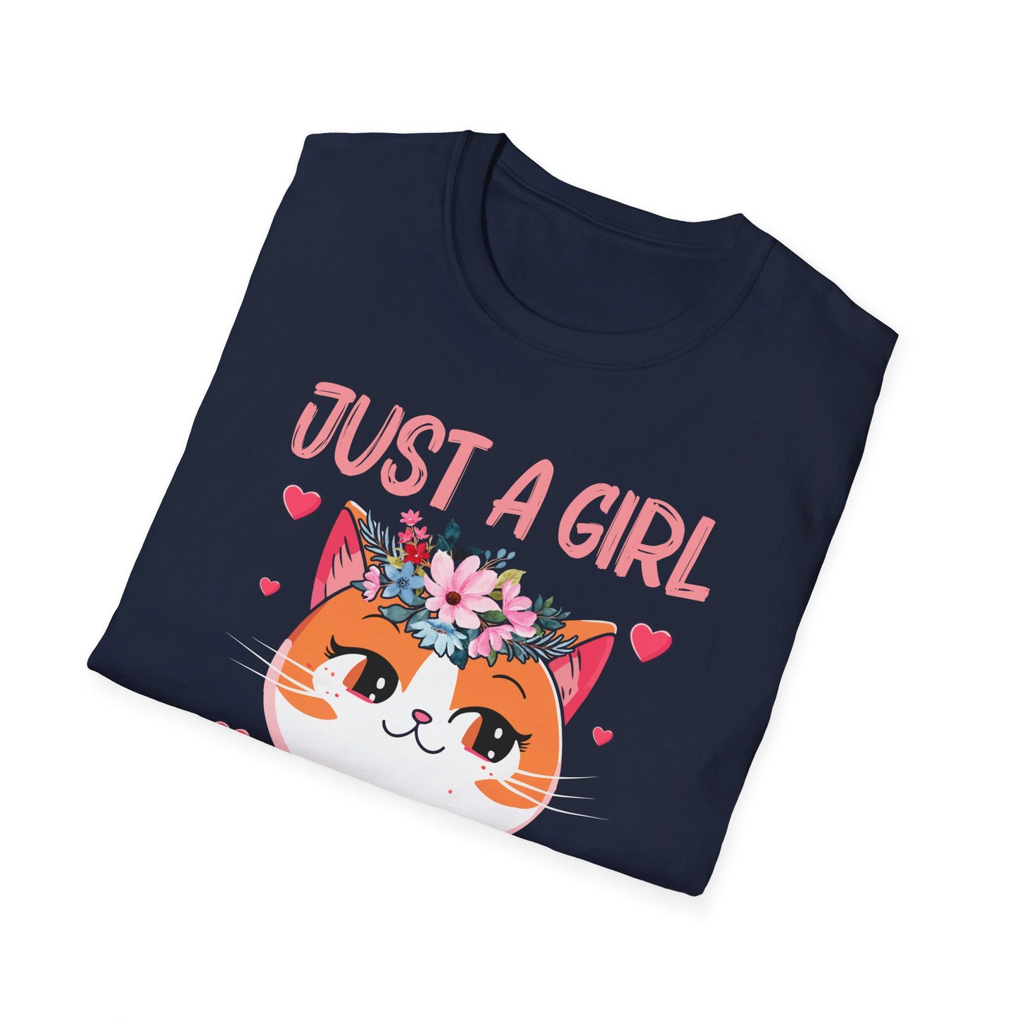 Just A Girl Who Loves Cats Floral Cat Lover T-Shirt