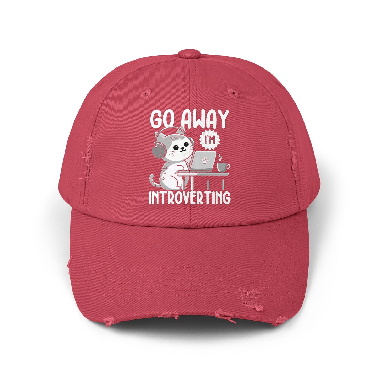 Go Away I'm Introverting Cat with Headphones and Laptop Cap