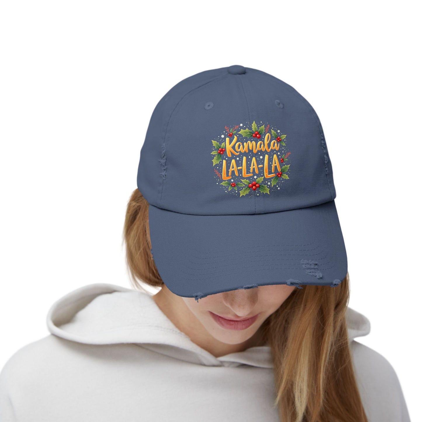 Kamala La-La-La Festive Holiday Cheer with Holly Berries and Snowflakes Cap