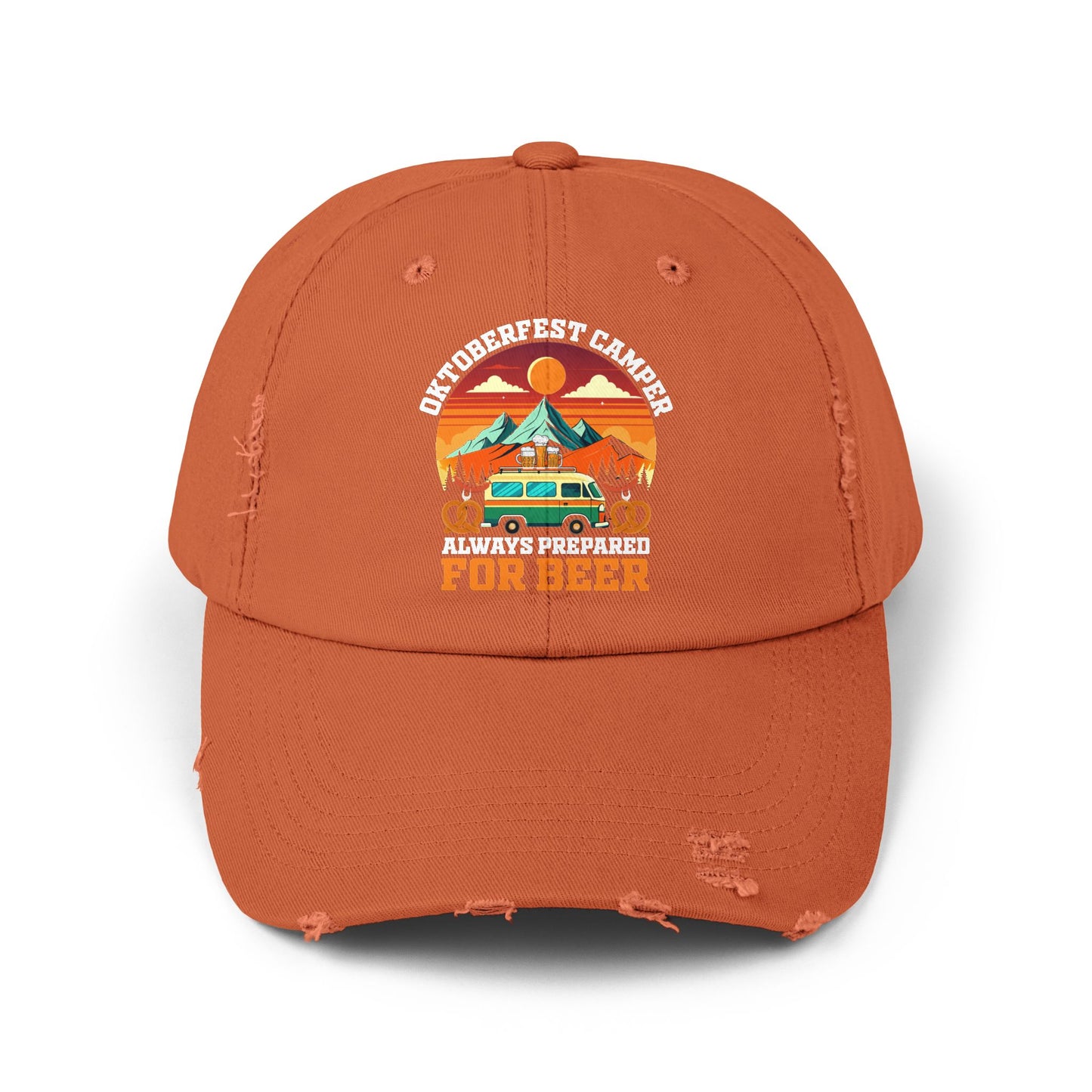 Oktoberfest Camper Always Prepared For Beer Sunset Mountain Scene Cap