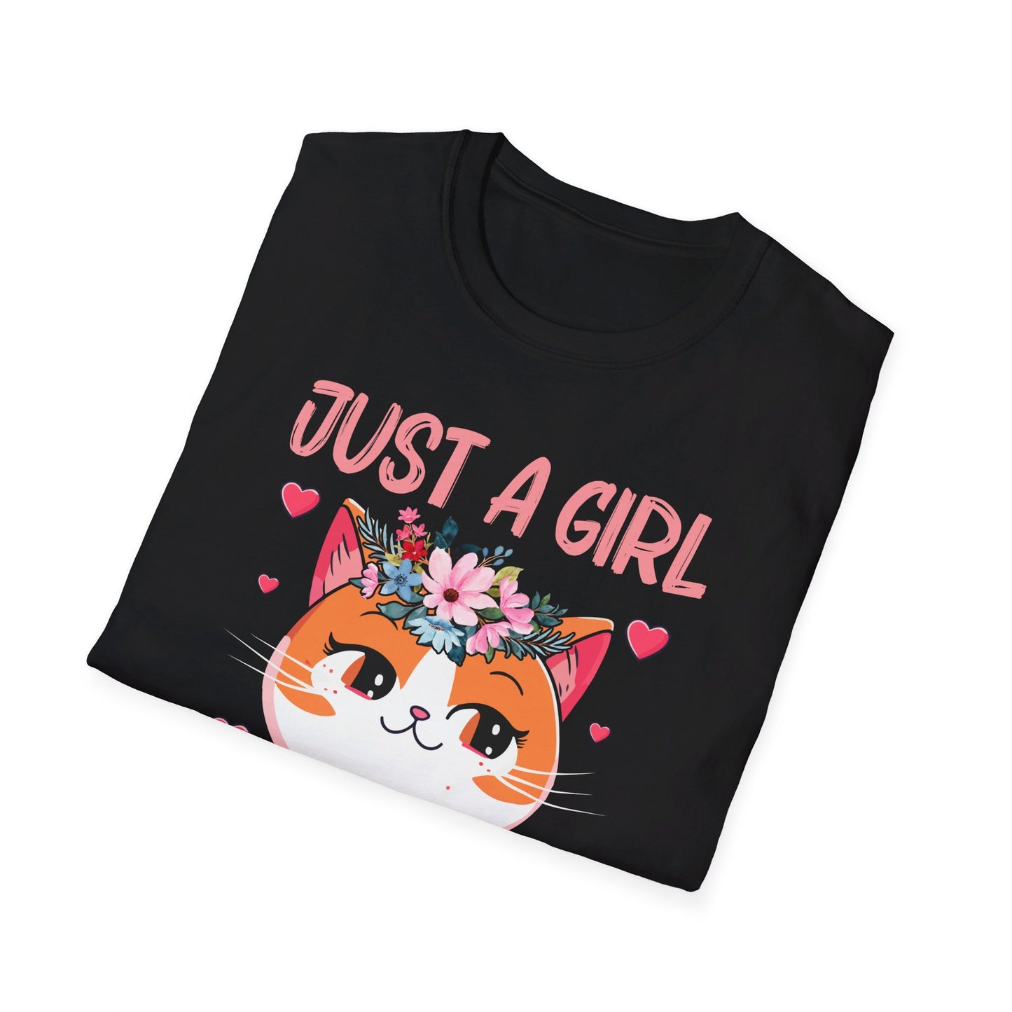 Just A Girl Who Loves Cats Floral Cat Lover T-Shirt