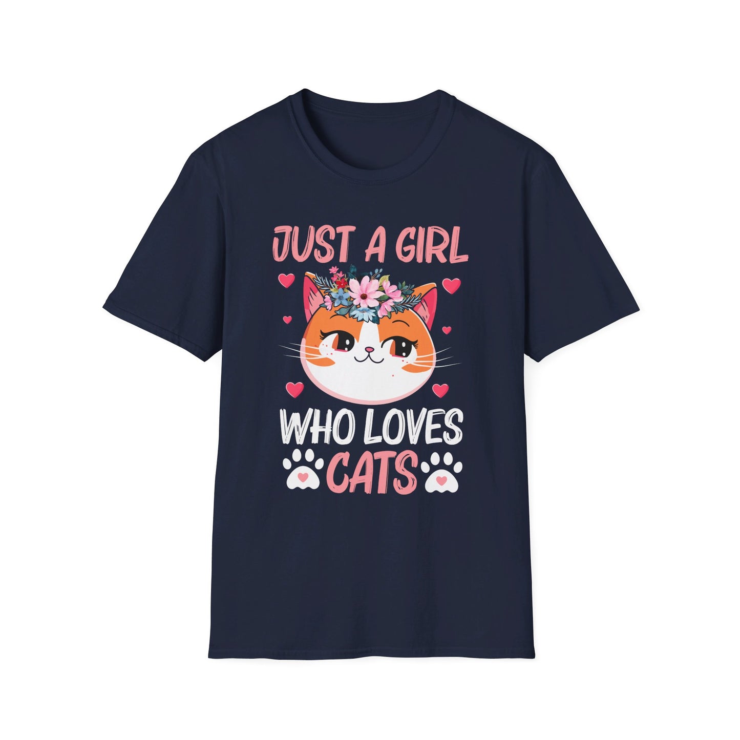 Just A Girl Who Loves Cats Floral Cat Lover T-Shirt