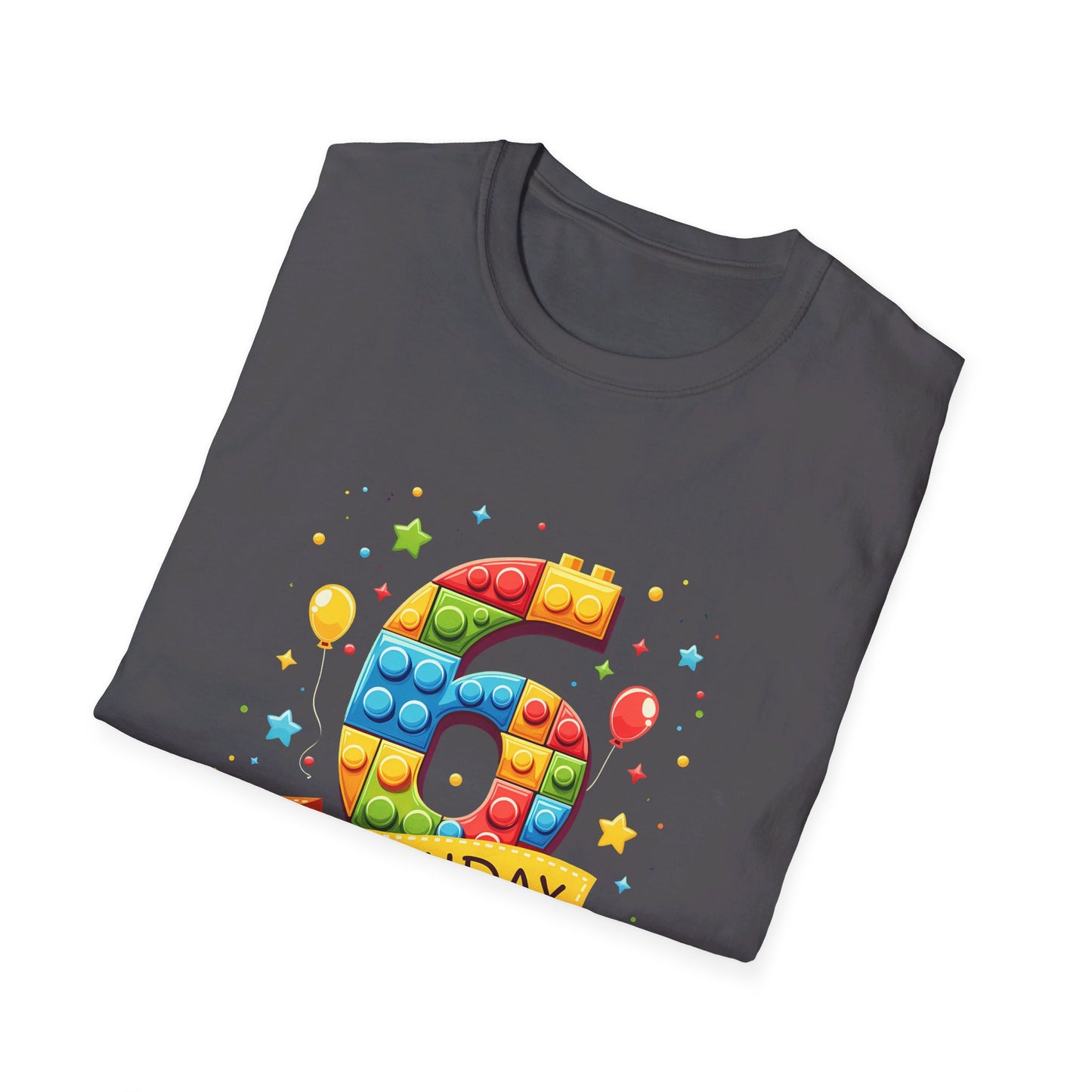 6th Birthday Boy Colorful Block Party T-Shirt