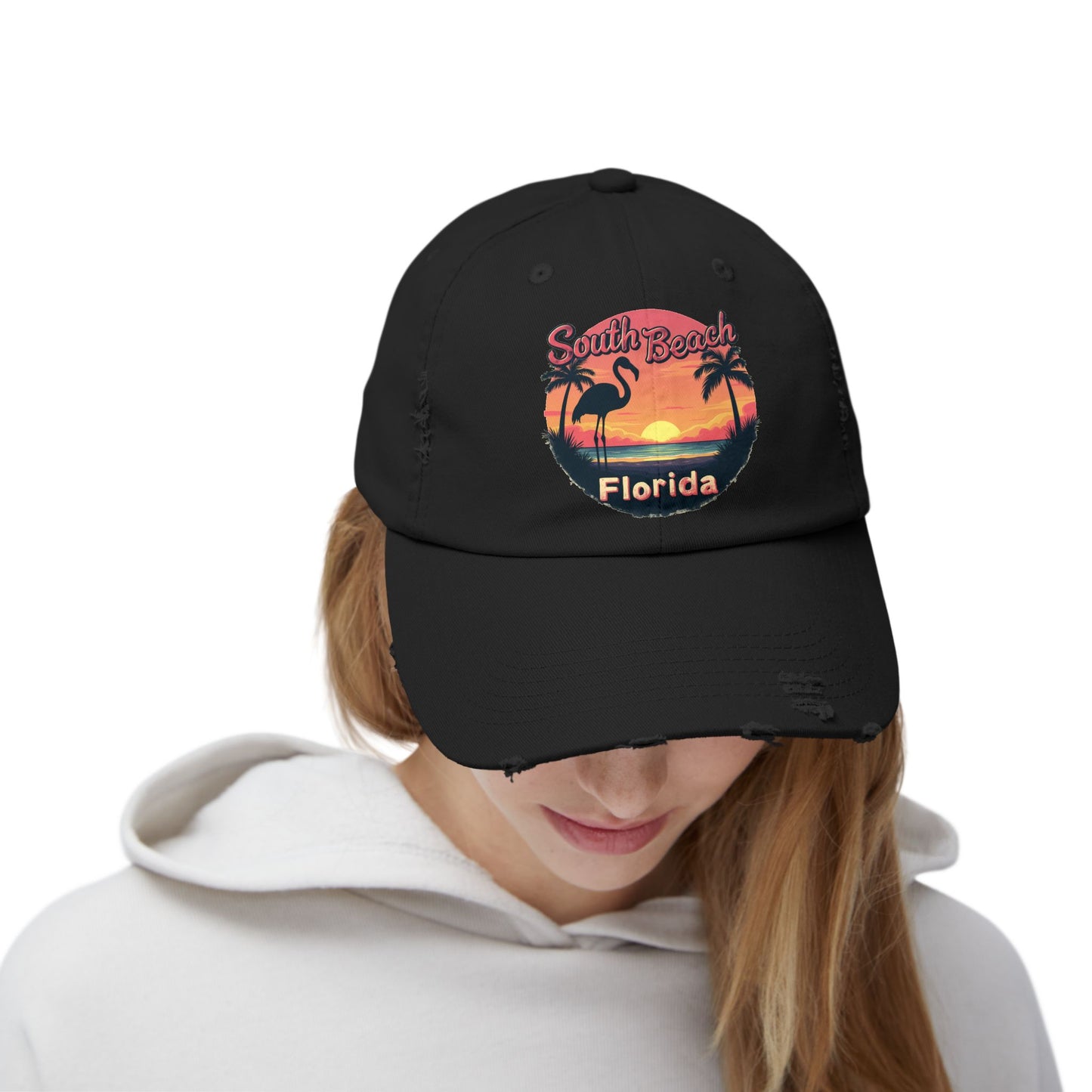 South Beach Florida Flamingo Sunset Artwork Cap
