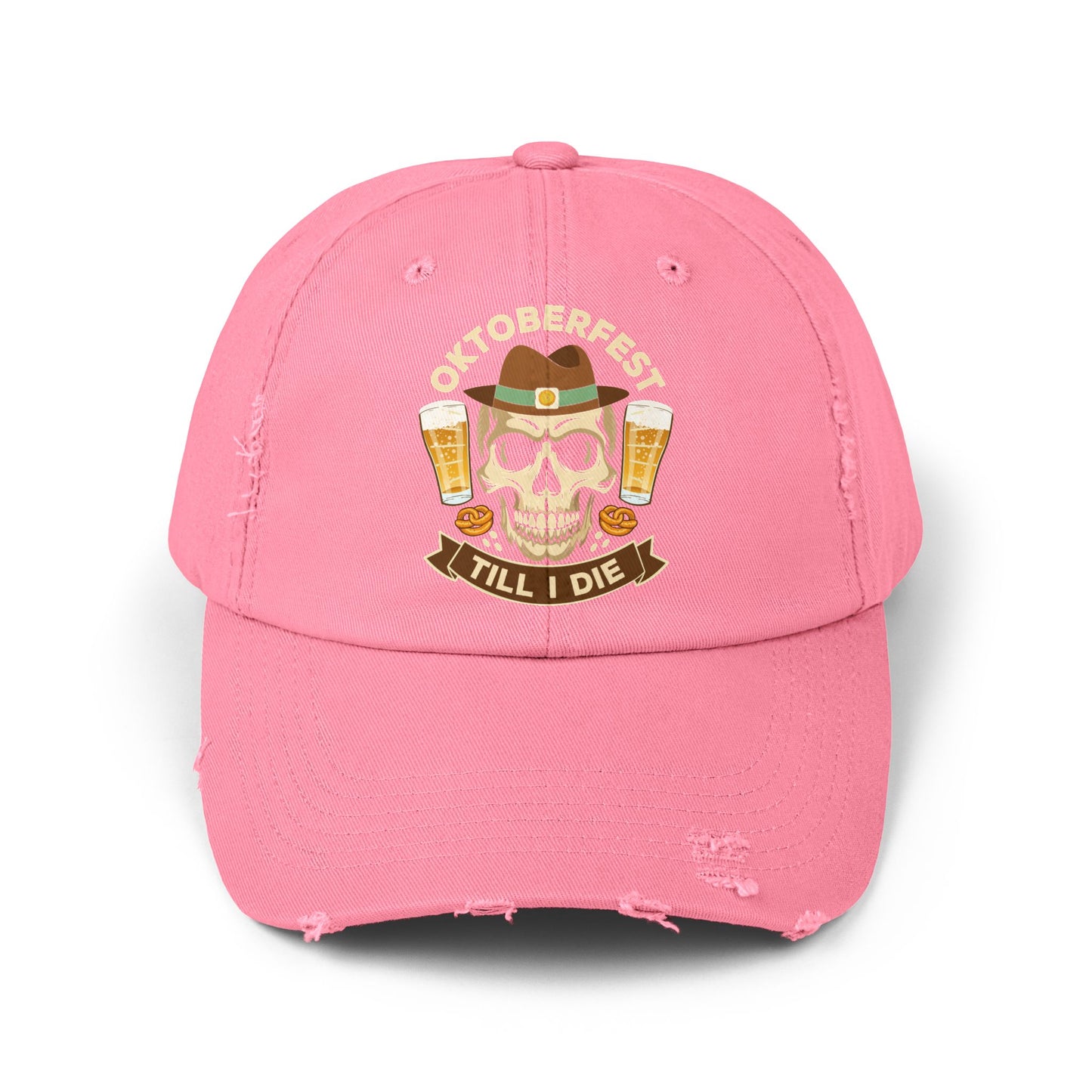 Oktoberfest Till I Die Skull With Beer Mugs and Pretzels Cap