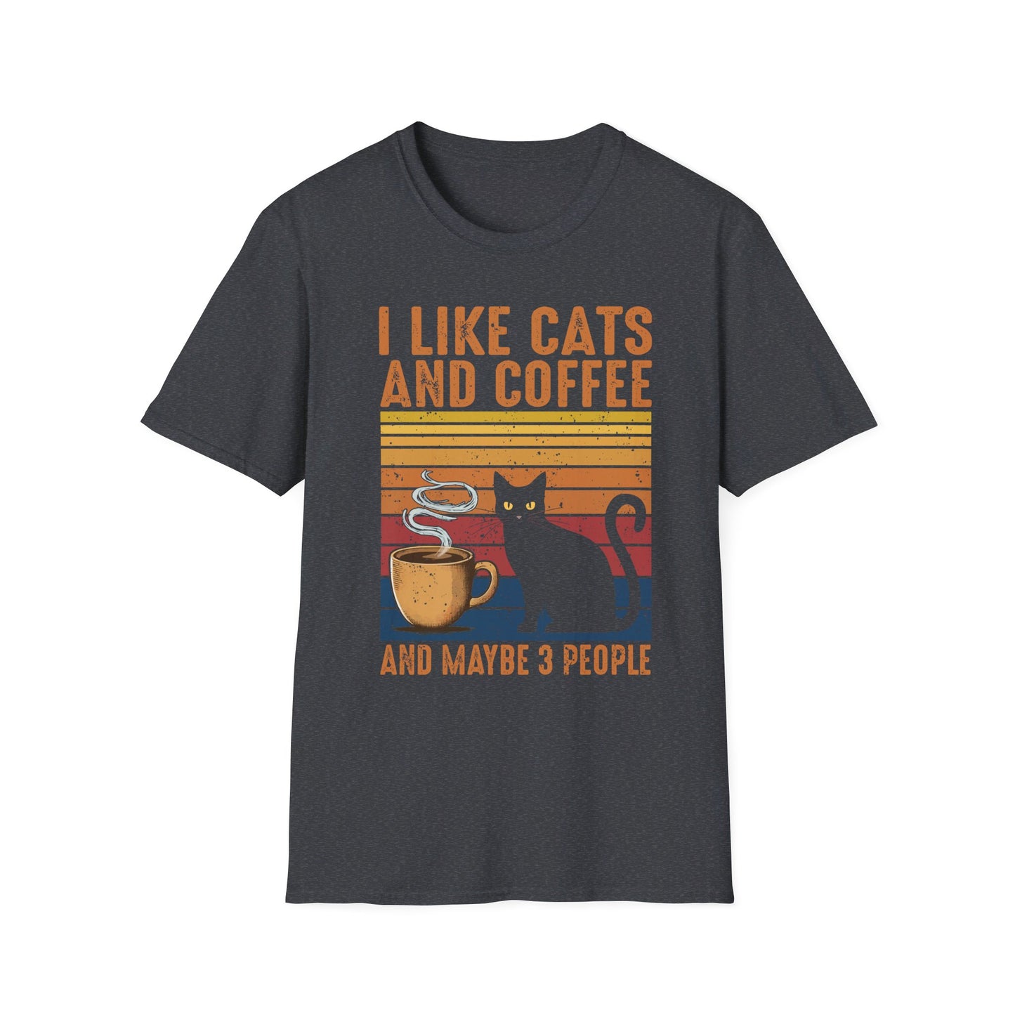 I Like Cats And Coffee And Maybe 3 People - Retro Cat Lover Coffee Enthusiast T-Shirt