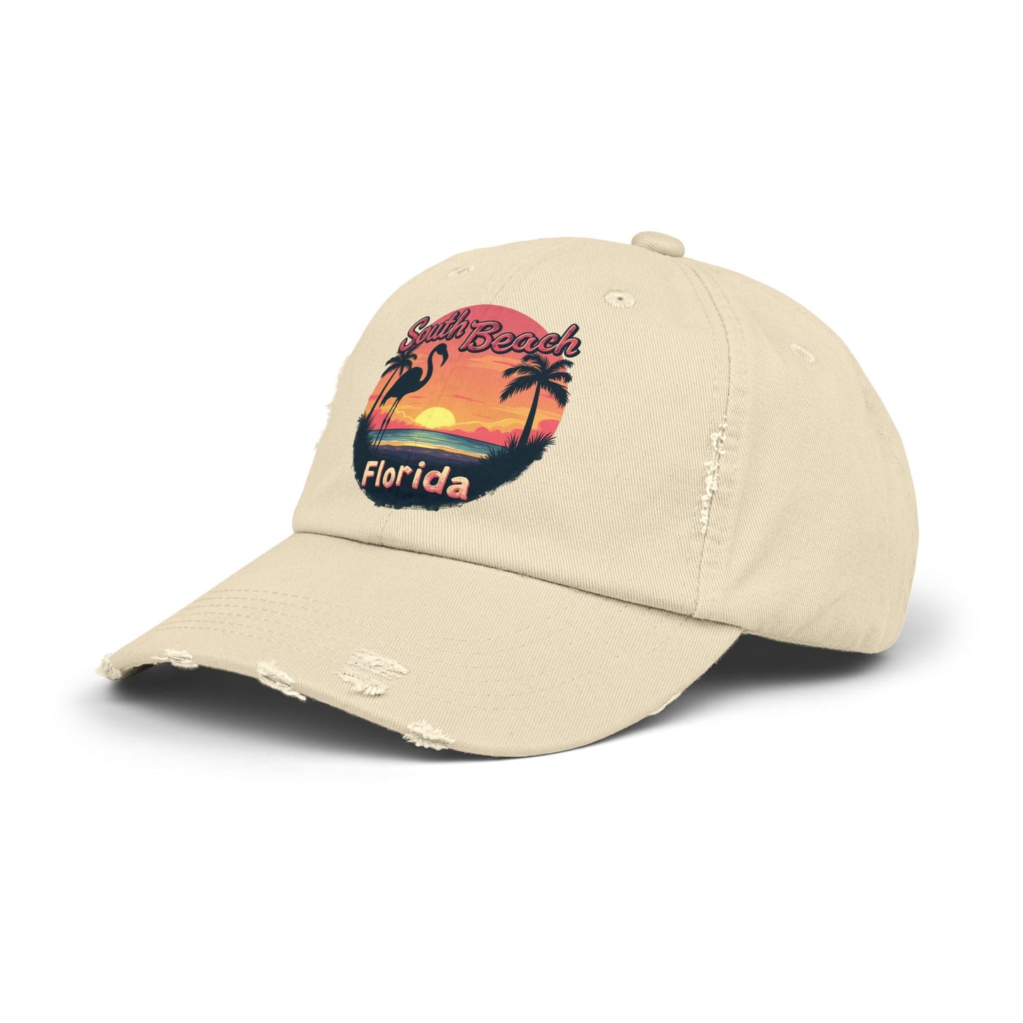 South Beach Florida Flamingo Sunset Artwork Cap