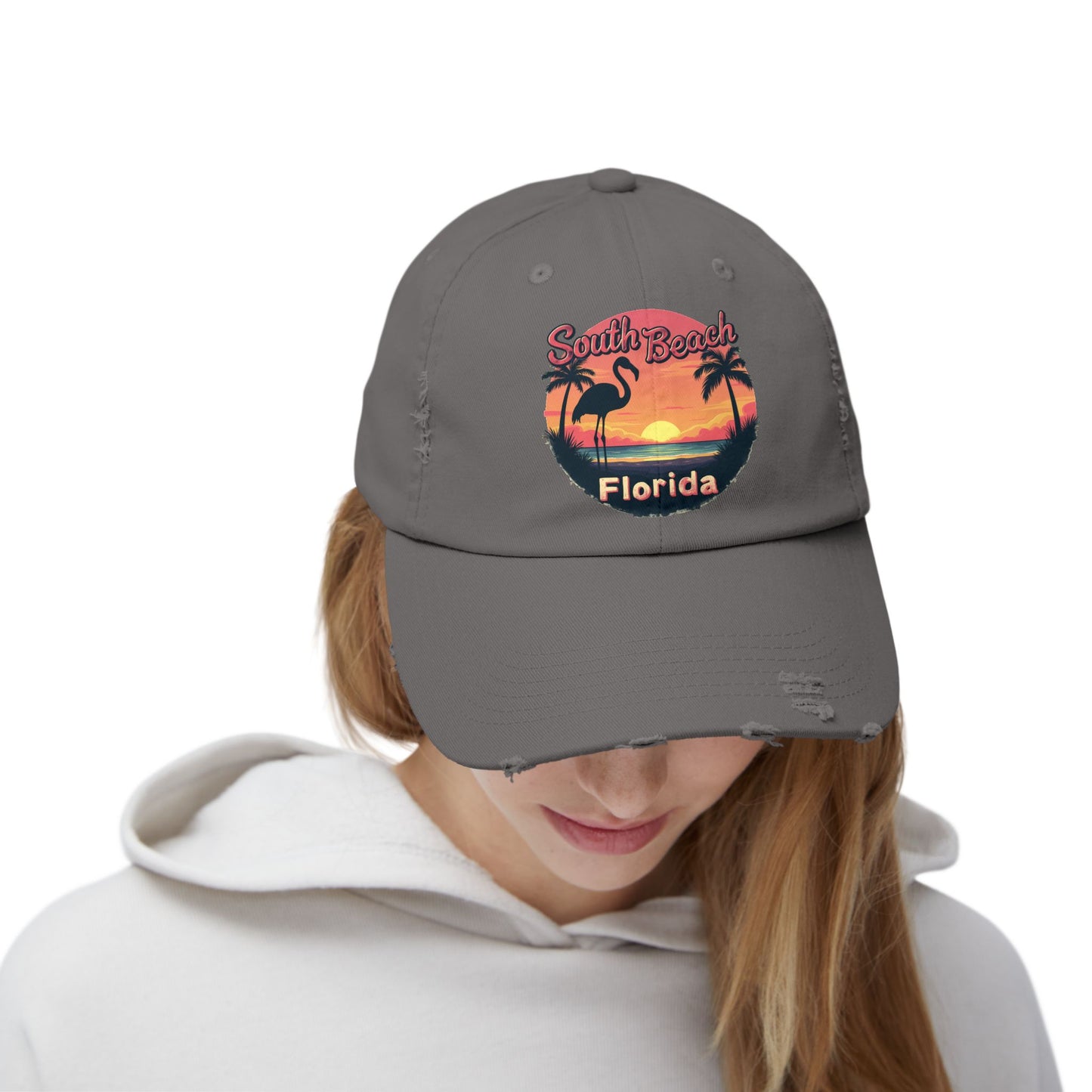 South Beach Florida Flamingo Sunset Artwork Cap