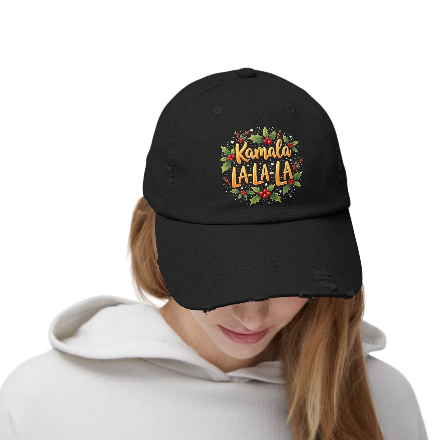 Kamala La-La-La Festive Holiday Cheer with Holly Berries and Snowflakes Cap