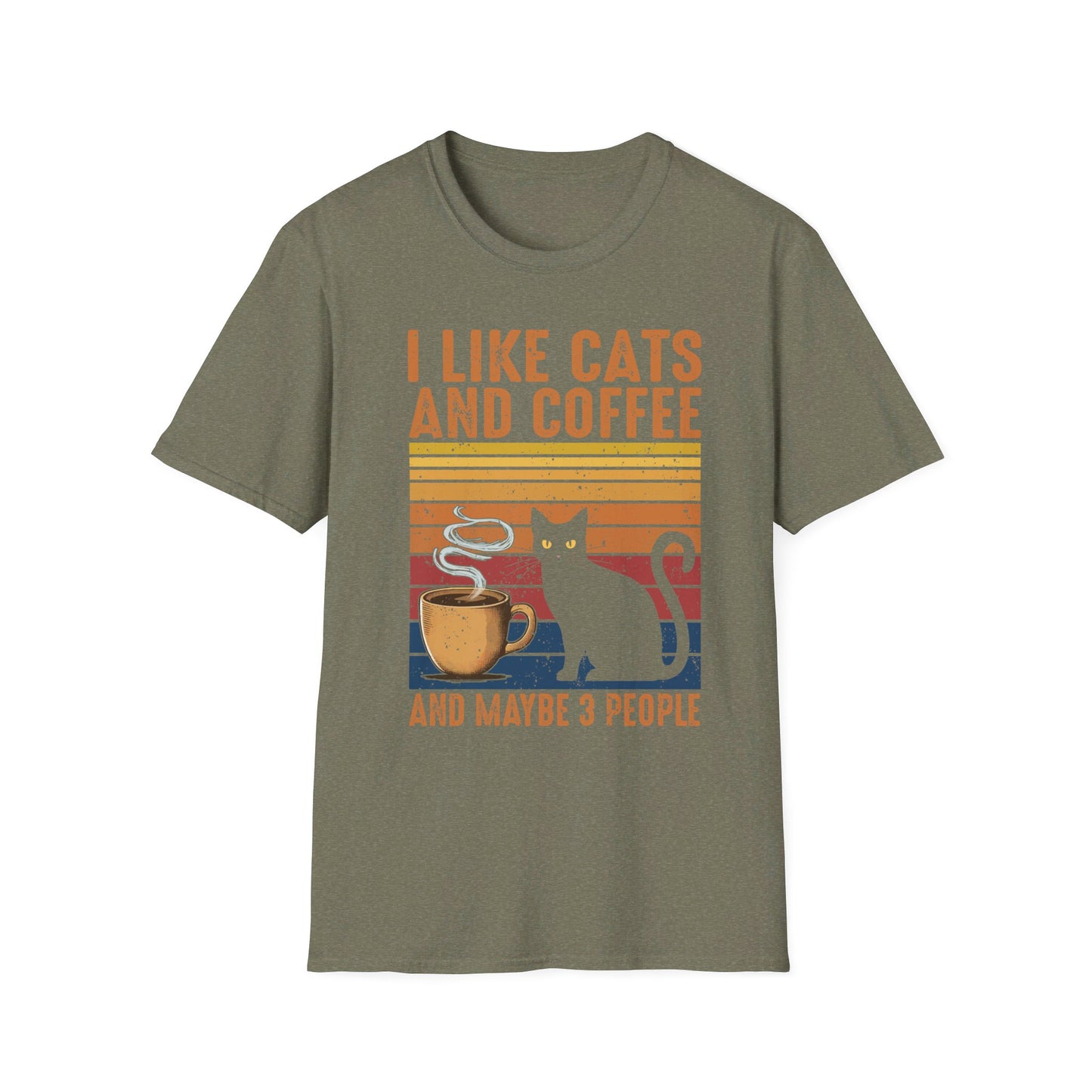 I Like Cats And Coffee And Maybe 3 People - Retro Cat Lover Coffee Enthusiast T-Shirt