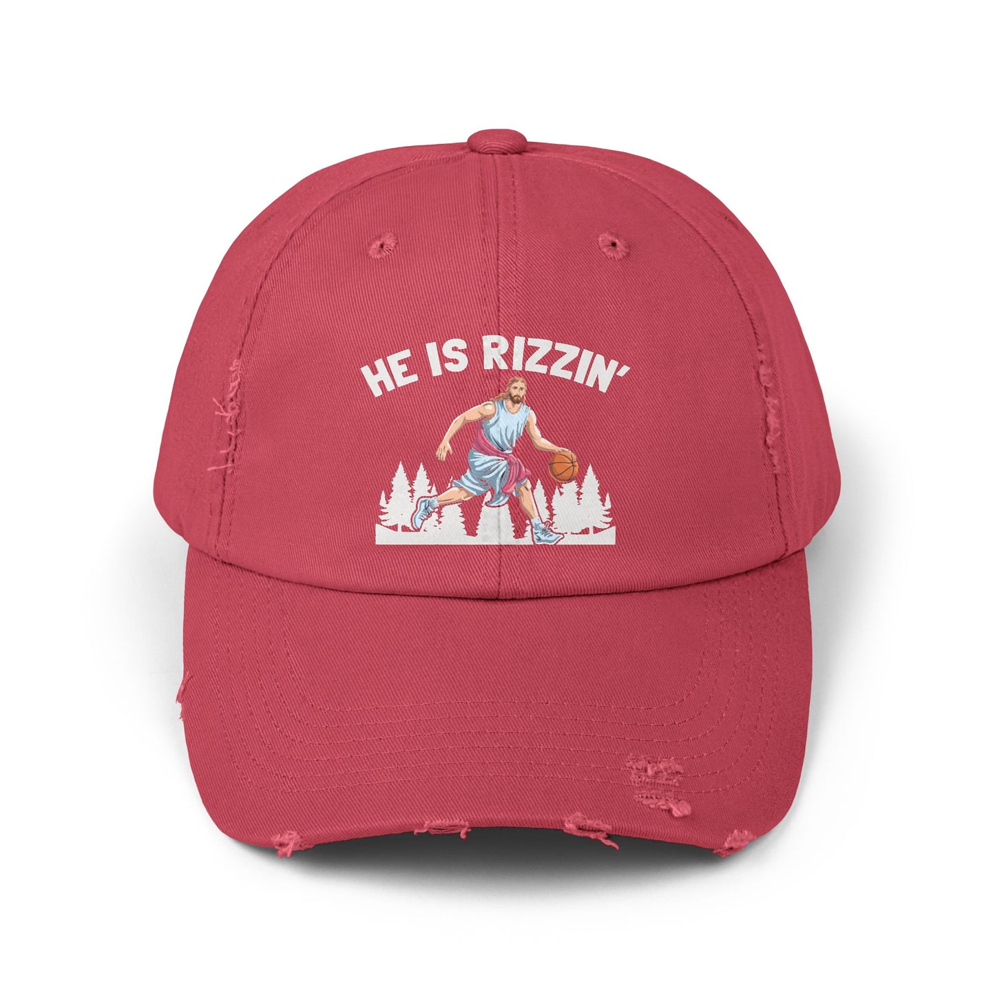 He Is Rizzin' Basketball Icon in Nature Scene Cap