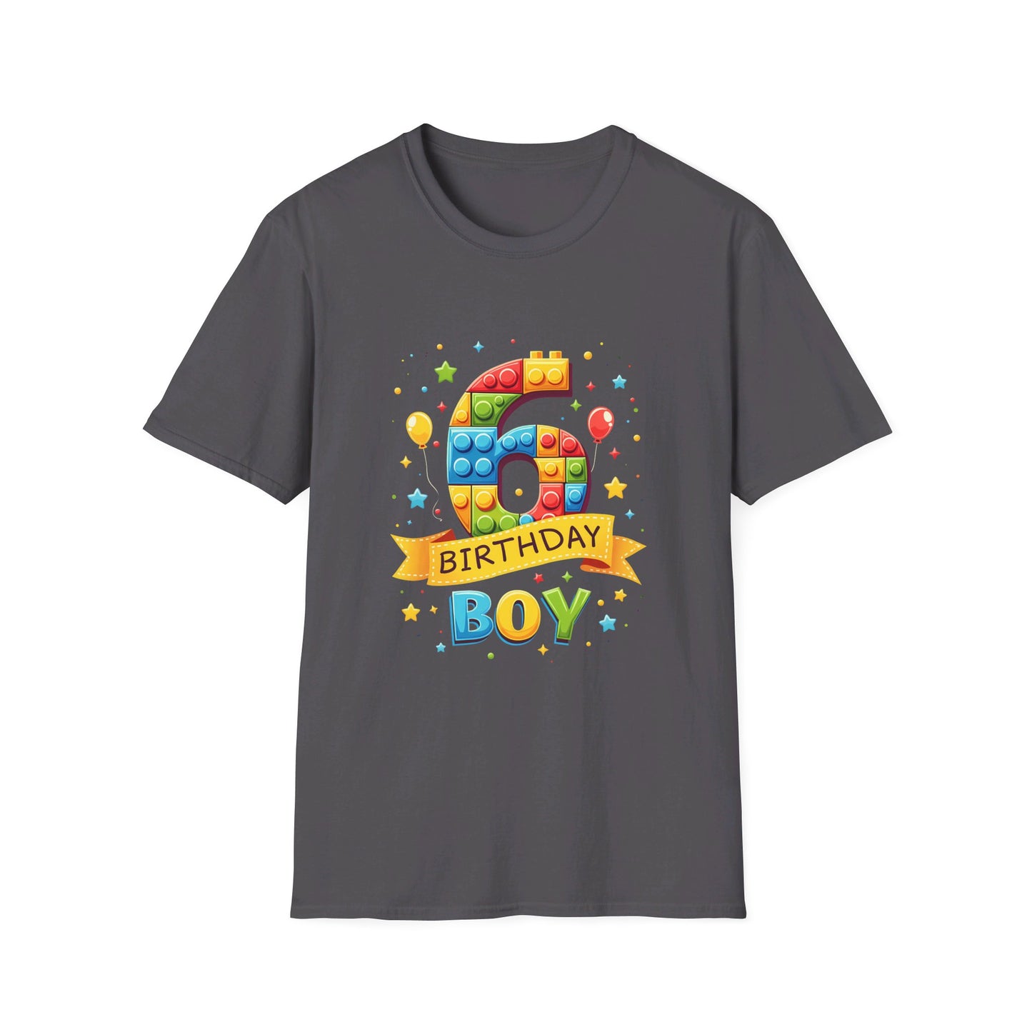 6th Birthday Boy Colorful Block Party T-Shirt