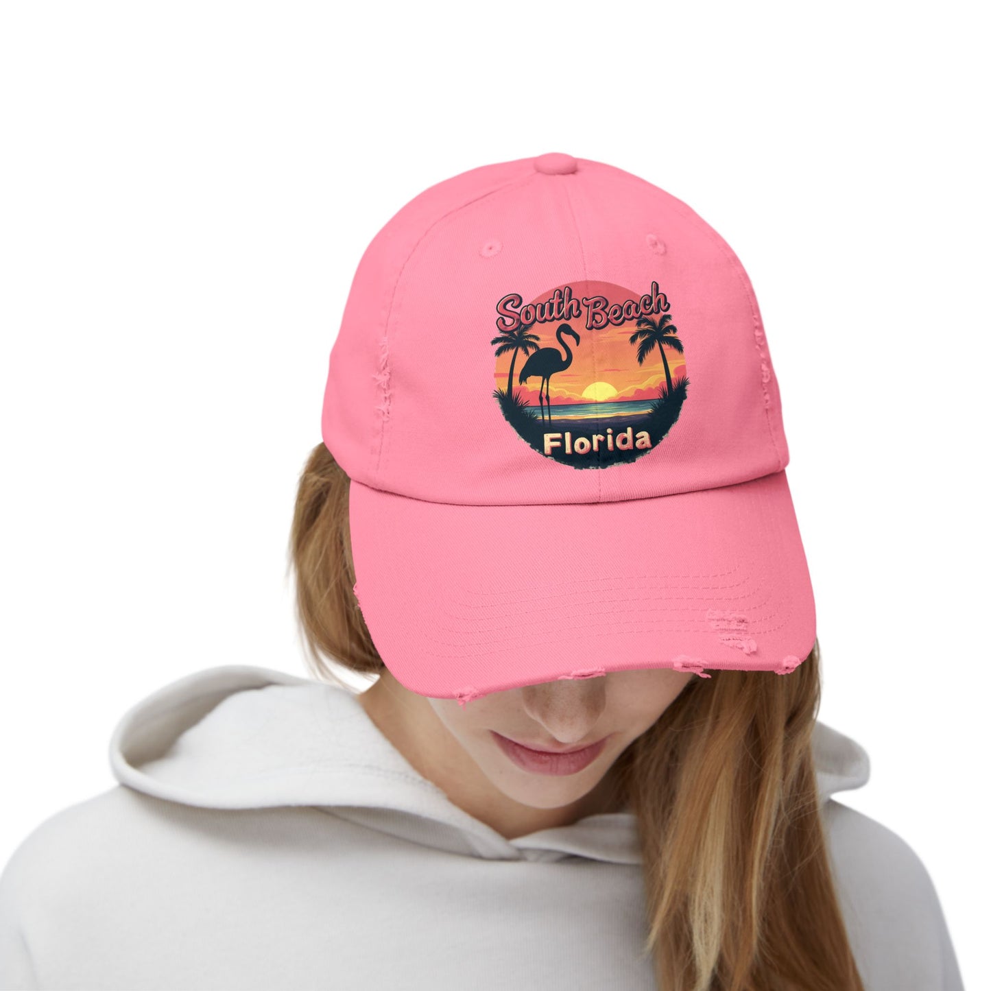 South Beach Florida Flamingo Sunset Artwork Cap