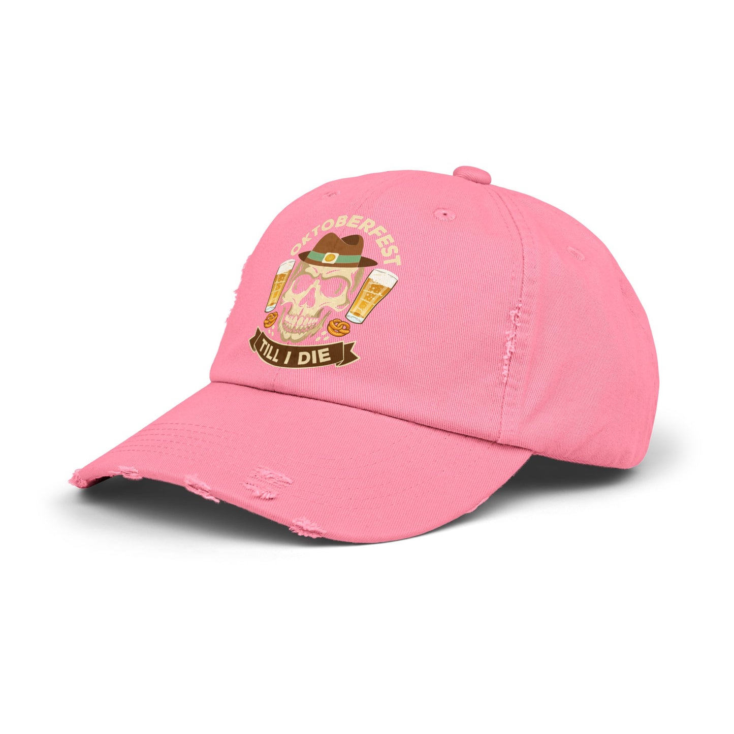 Oktoberfest Till I Die Skull With Beer Mugs and Pretzels Cap