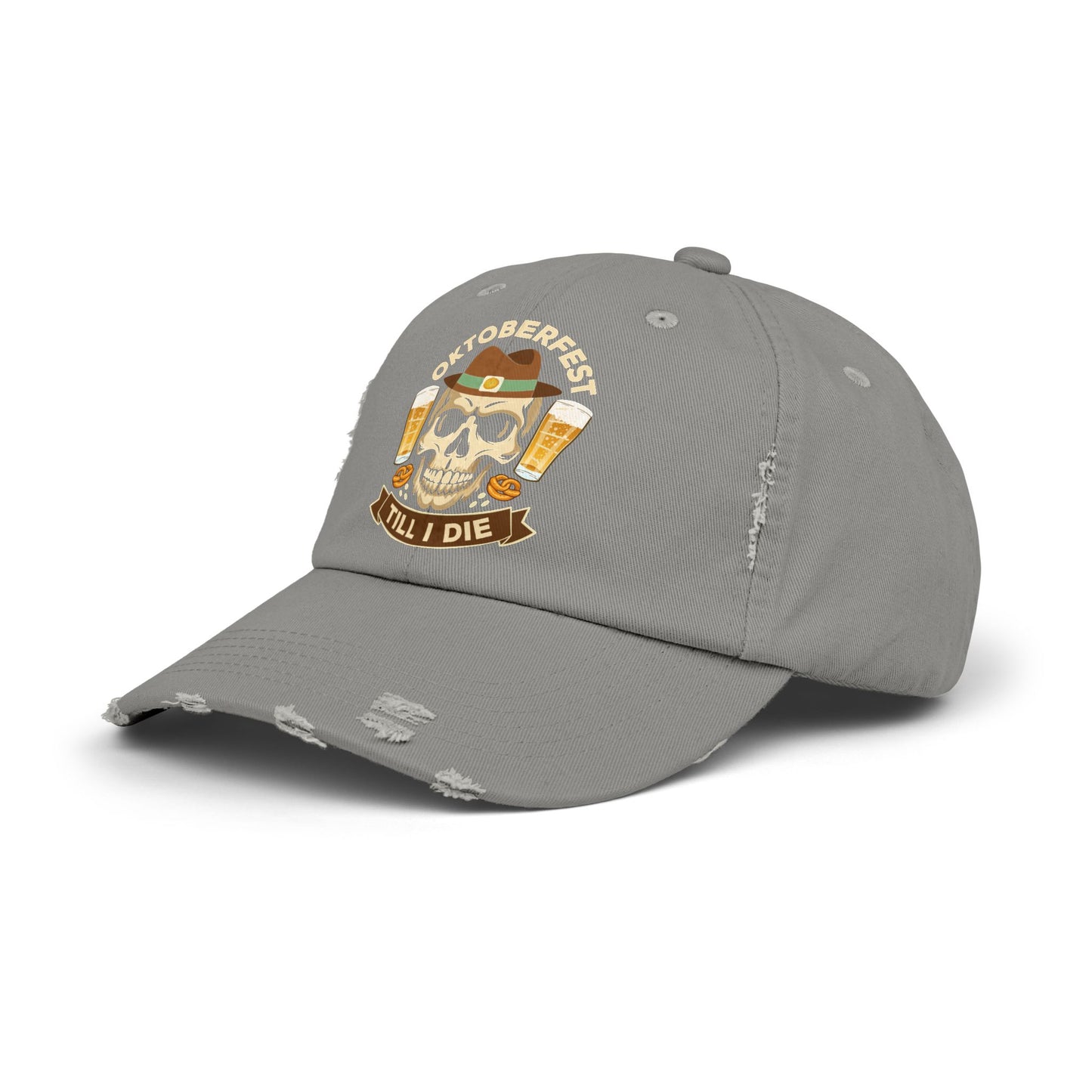 Oktoberfest Till I Die Skull With Beer Mugs and Pretzels Cap