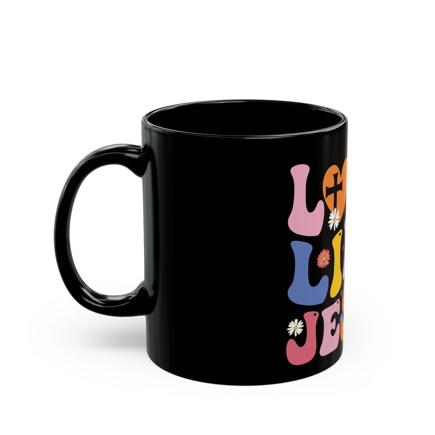Love Like Jesus Inspirational Message with Cross and Flowers Ceramic Mug