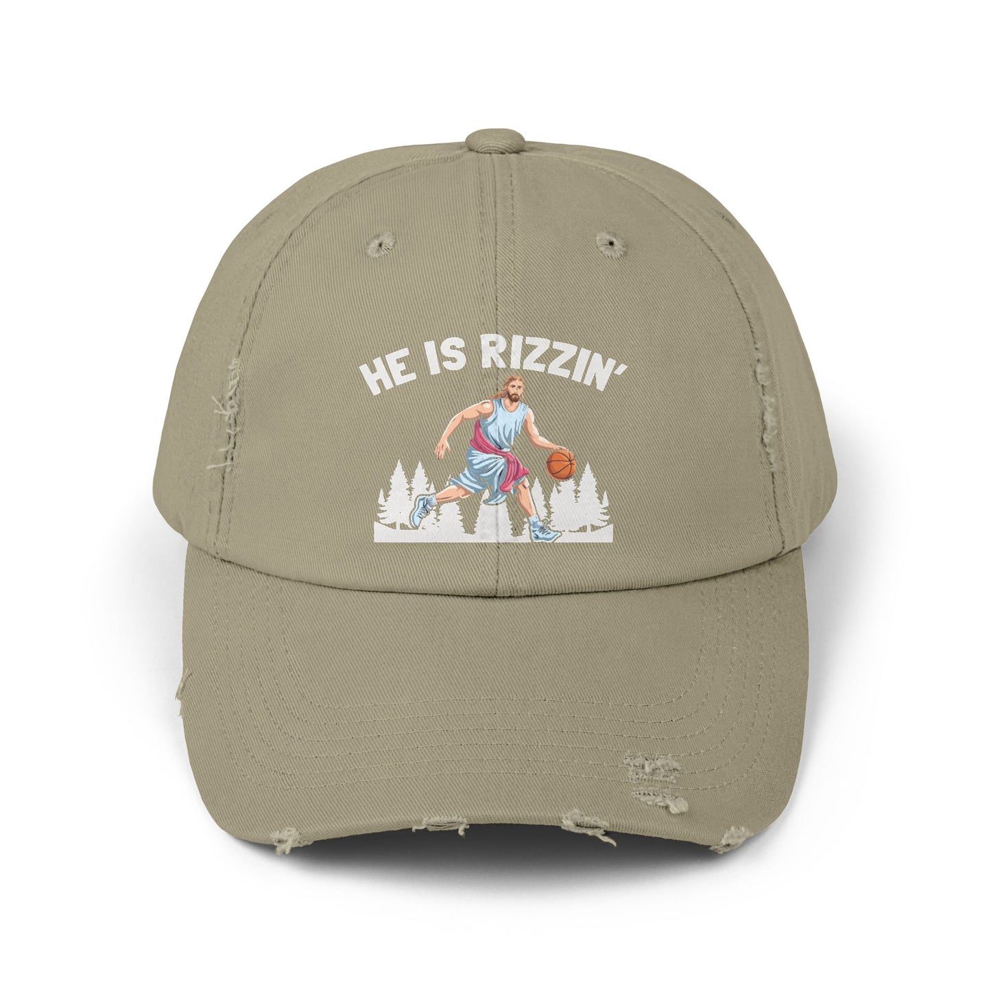 He Is Rizzin' Basketball Icon in Nature Scene Cap