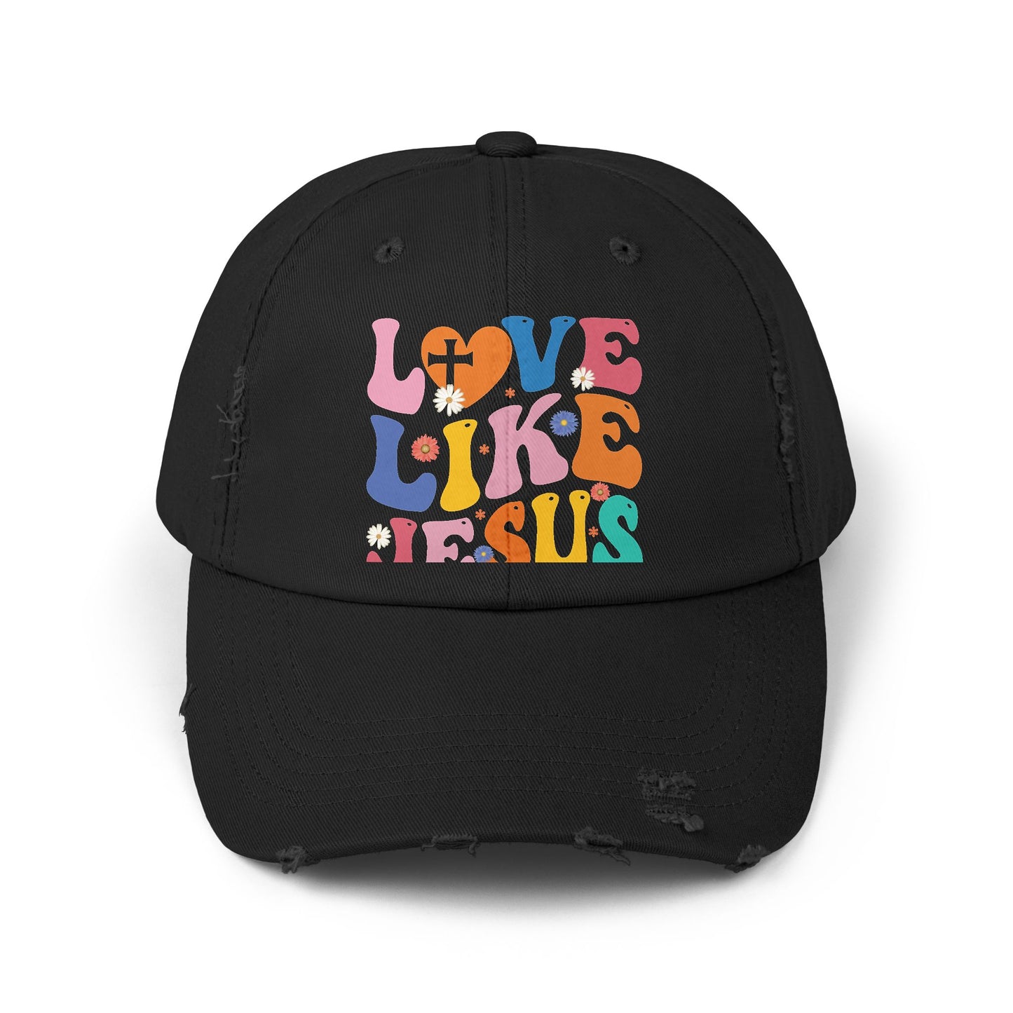 Love Like Jesus Inspirational Message with Cross and Flowers Cap