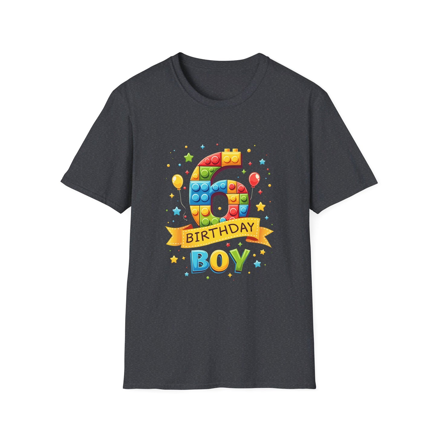6th Birthday Boy Colorful Block Party T-Shirt
