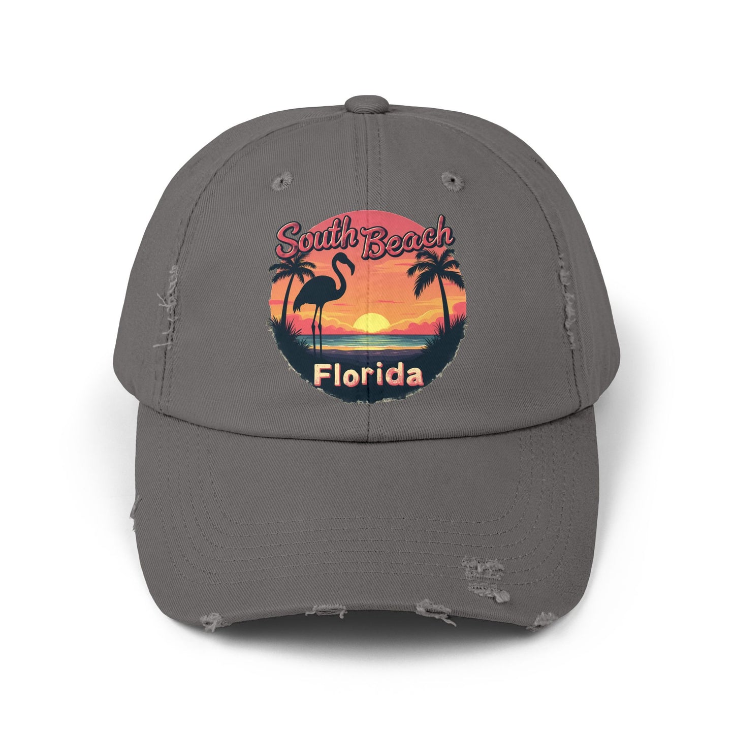 South Beach Florida Flamingo Sunset Artwork Cap