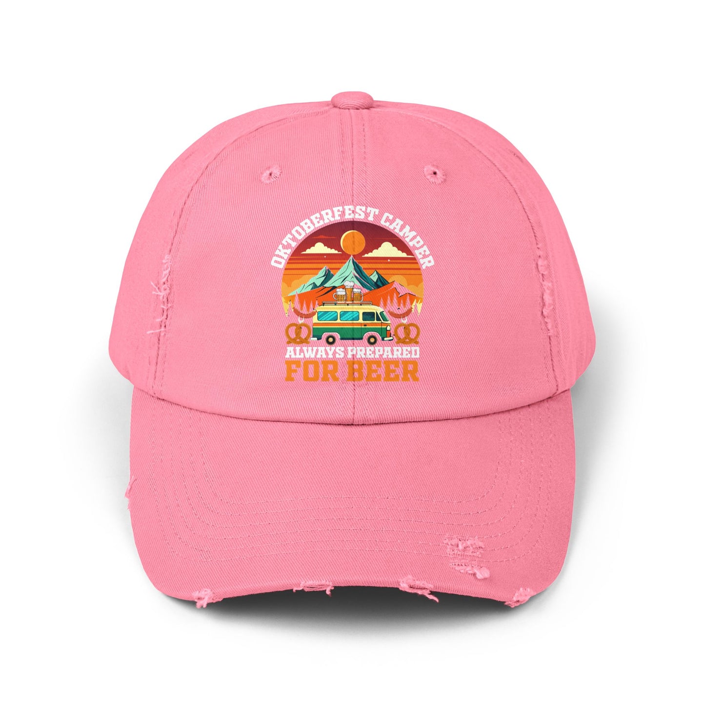 Oktoberfest Camper Always Prepared For Beer Sunset Mountain Scene Cap