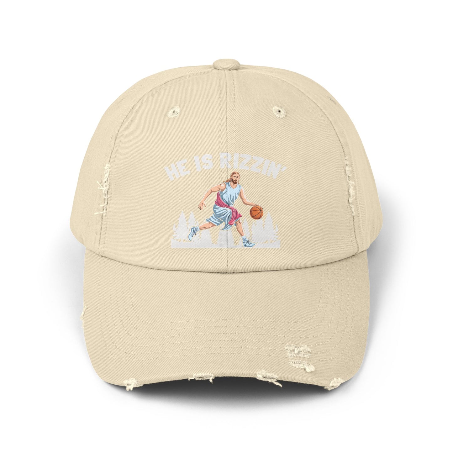 He Is Rizzin' Basketball Icon in Nature Scene Cap