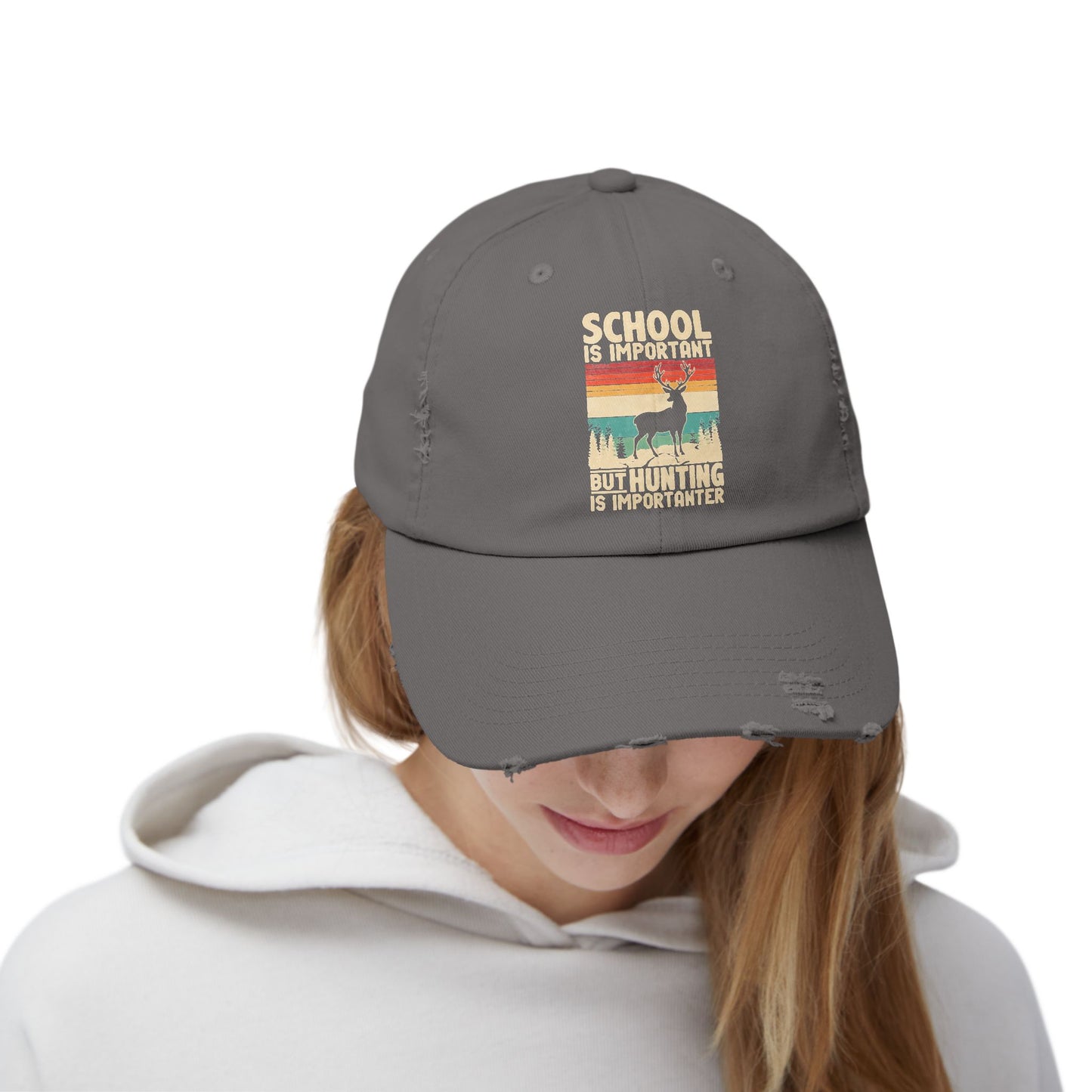 School Is Important But Hunting Is Importanter Deer Silhouette Cap
