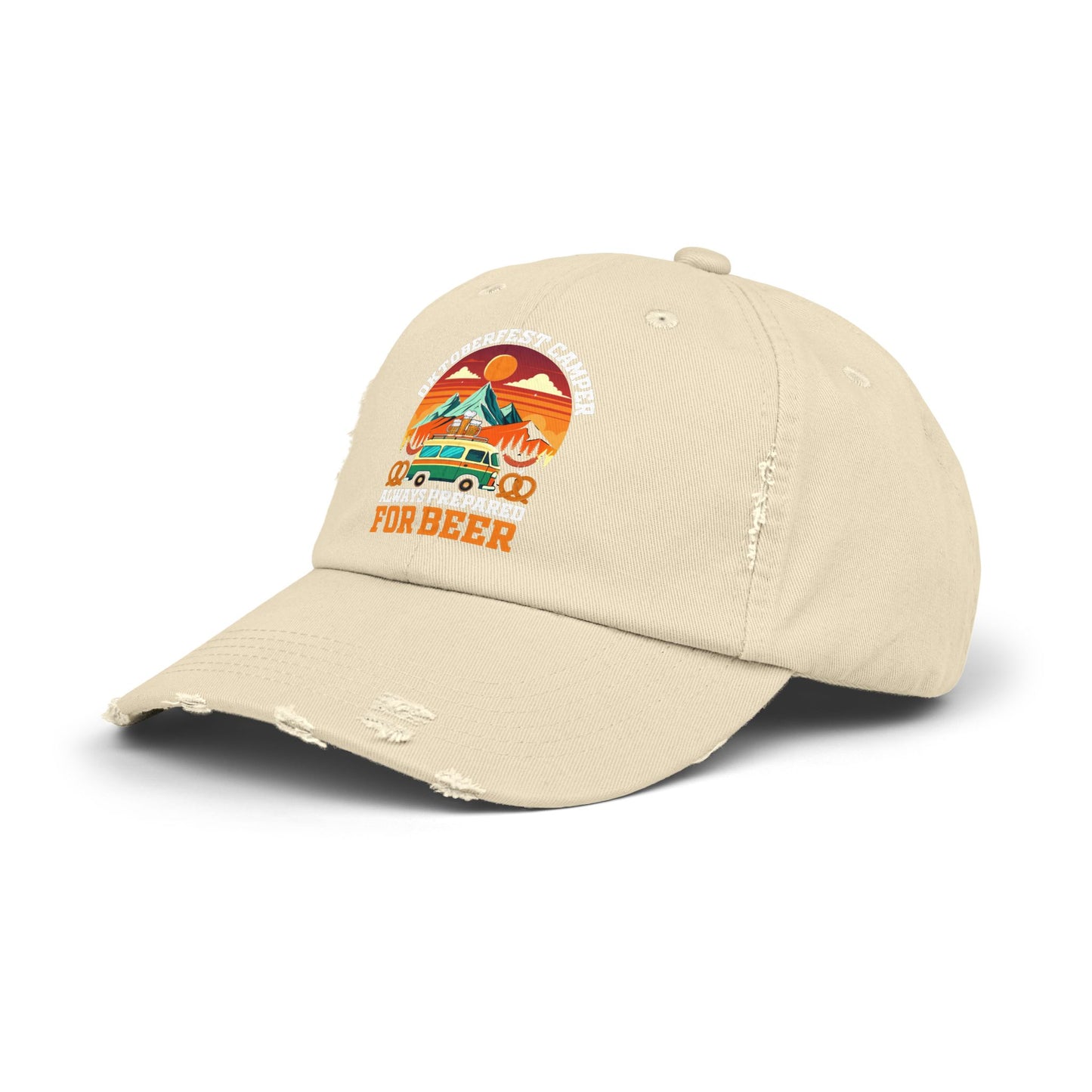 Oktoberfest Camper Always Prepared For Beer Sunset Mountain Scene Cap