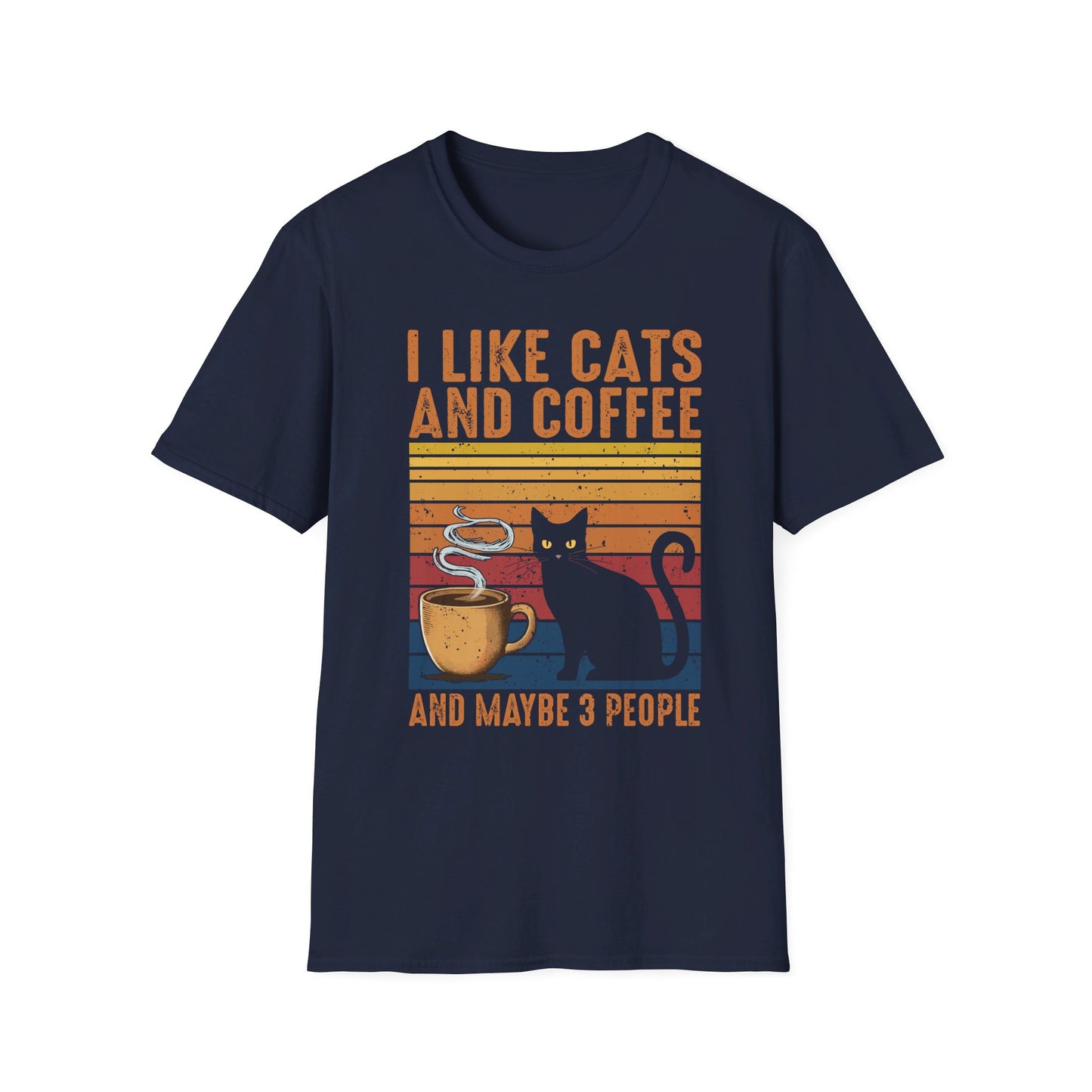 I Like Cats And Coffee And Maybe 3 People - Retro Cat Lover Coffee Enthusiast T-Shirt