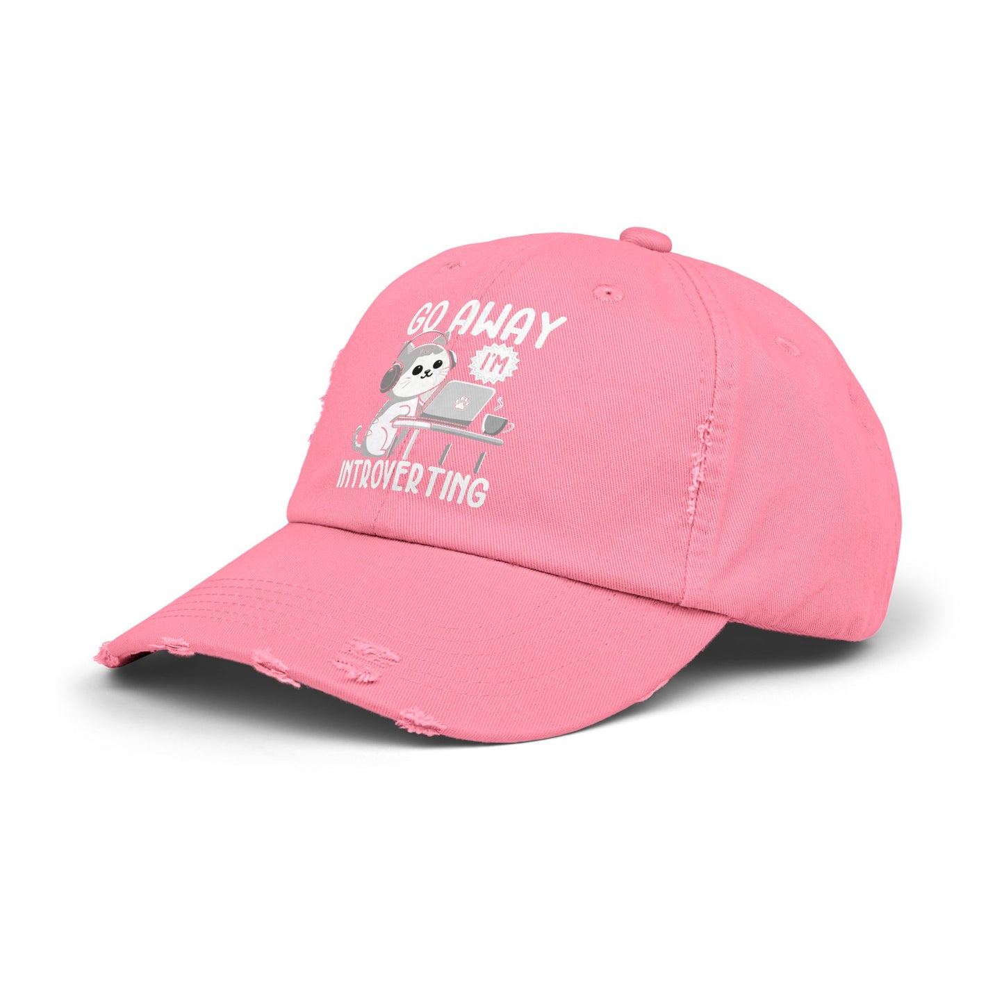 Go Away I'm Introverting Cat with Headphones and Laptop Cap