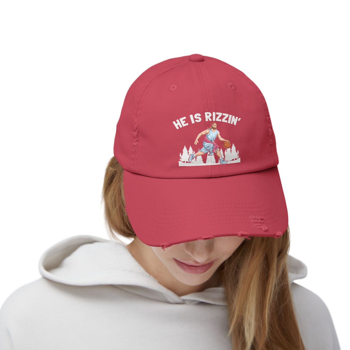 He Is Rizzin' Basketball Icon in Nature Scene Cap