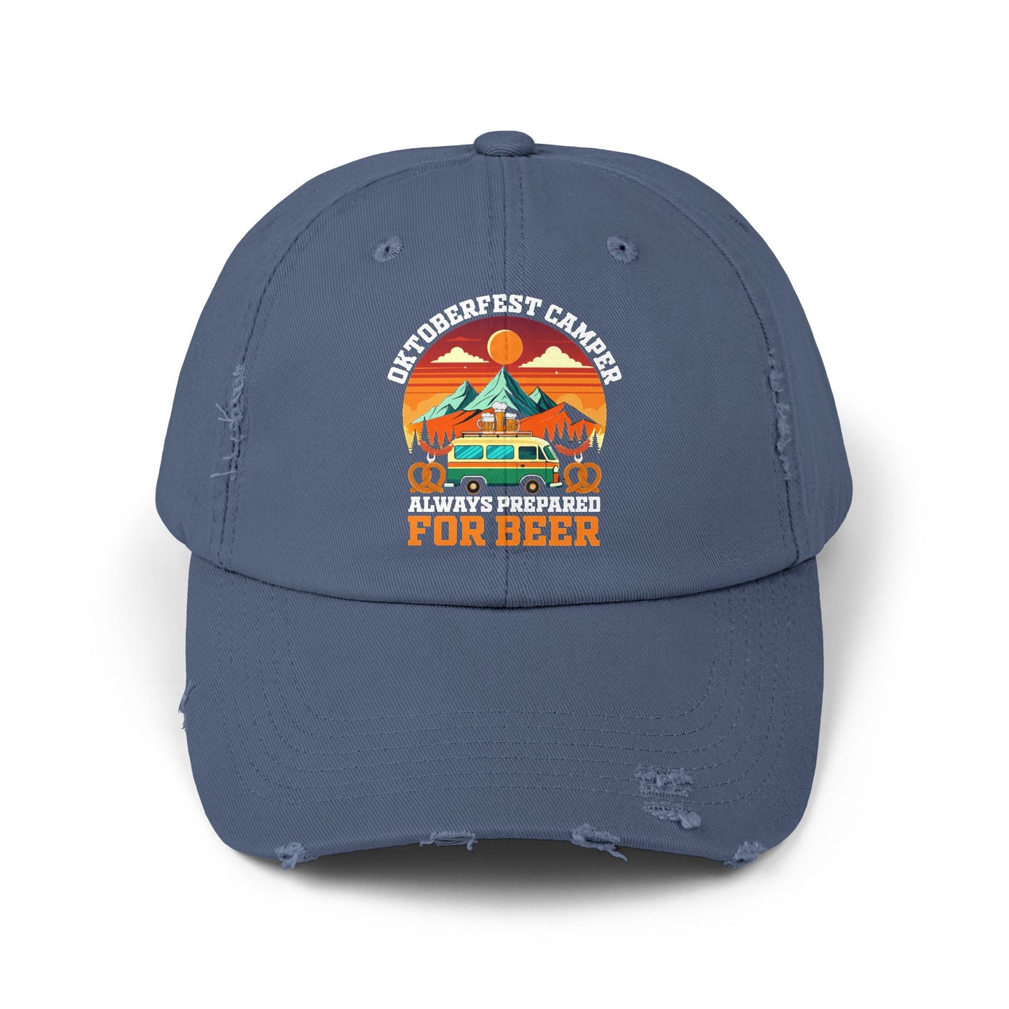 Oktoberfest Camper Always Prepared For Beer Sunset Mountain Scene Cap