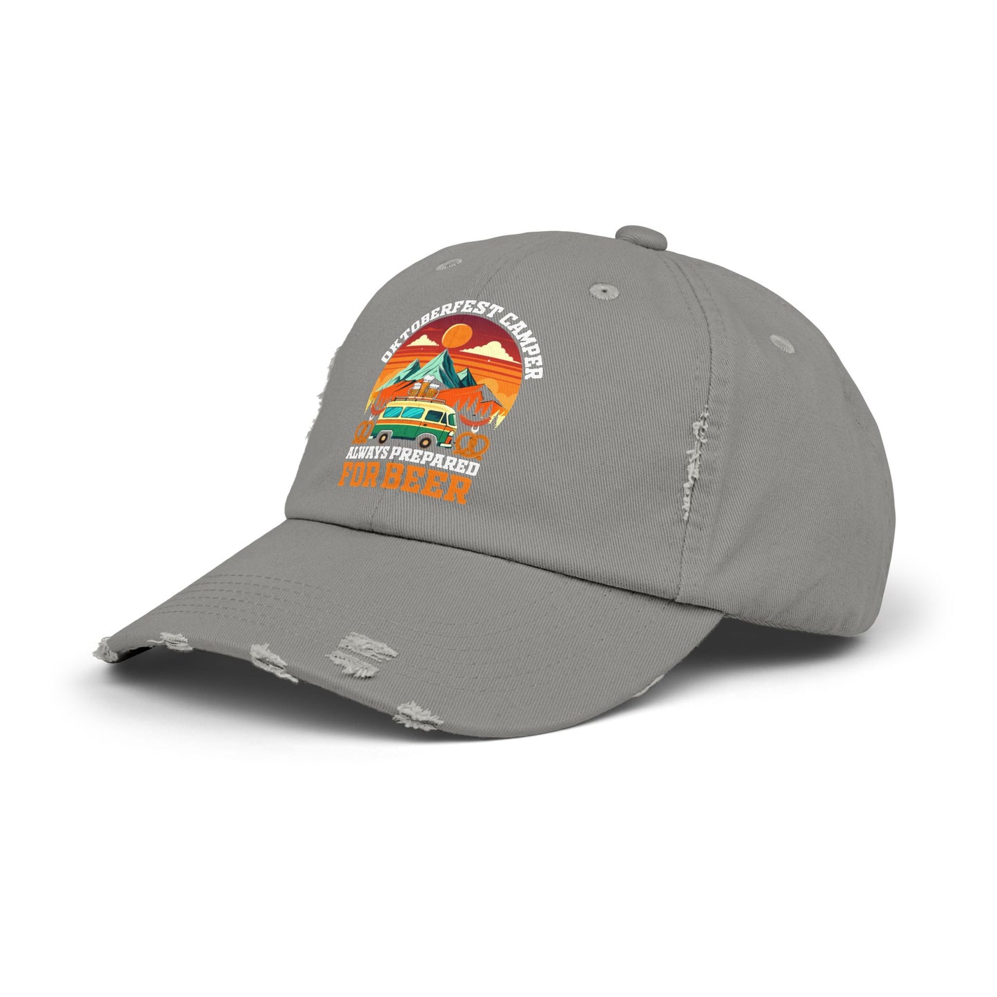Oktoberfest Camper Always Prepared For Beer Sunset Mountain Scene Cap