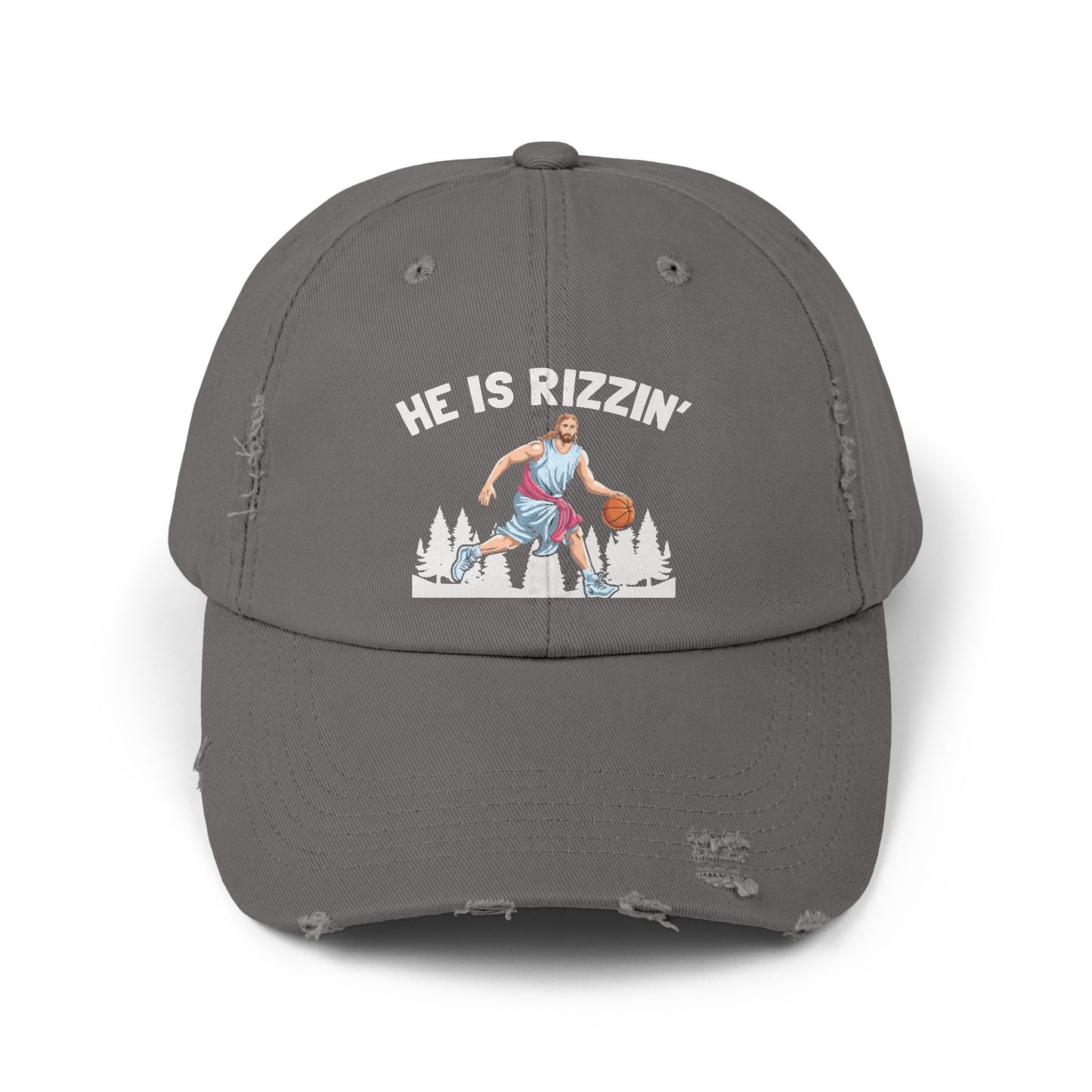 He Is Rizzin' Basketball Icon in Nature Scene Cap