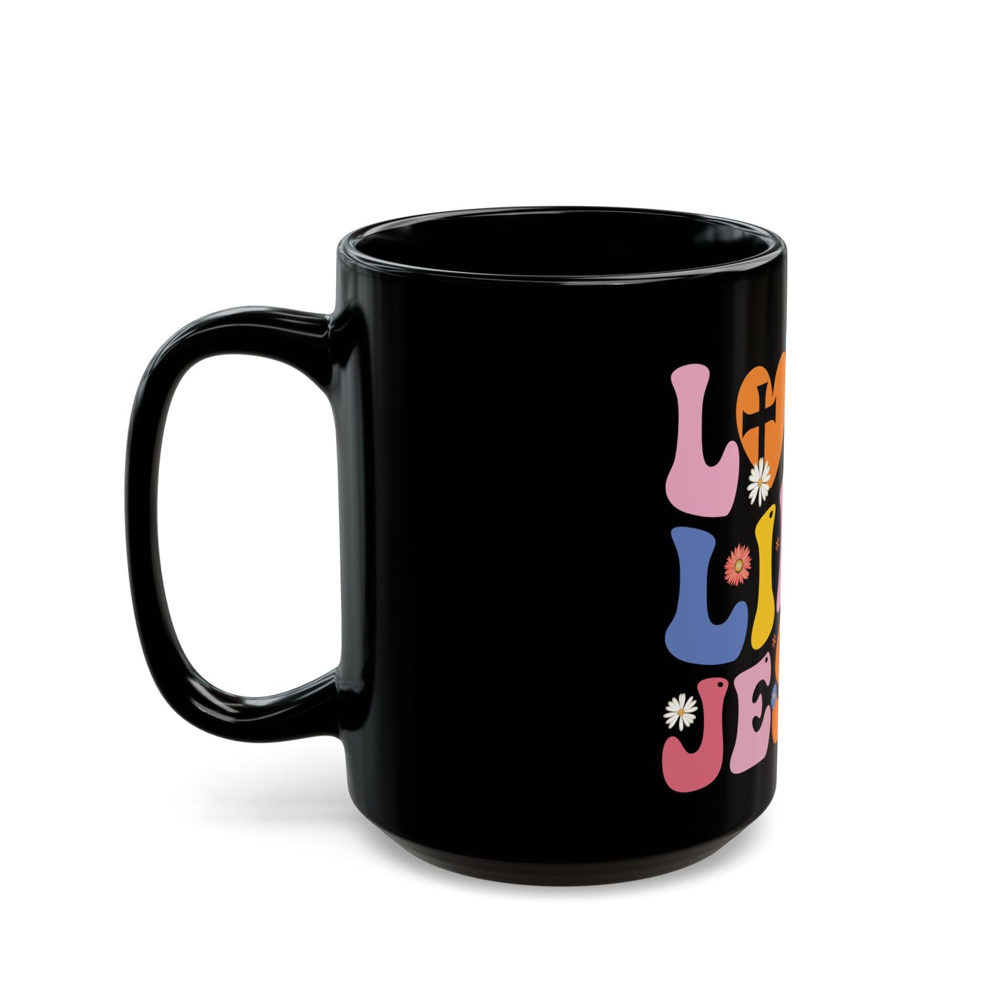 Love Like Jesus Inspirational Message with Cross and Flowers Ceramic Mug