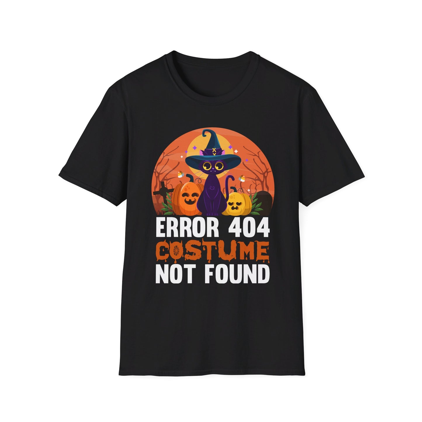 Error 404 Costume Not Found Funny Halloween Witch Cat Pumpkin T-Shirt