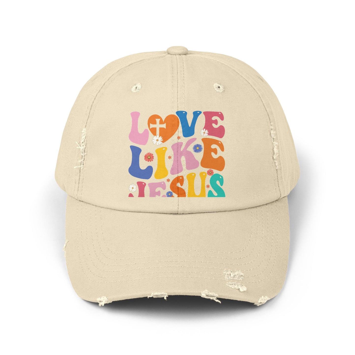 Love Like Jesus Inspirational Message with Cross and Flowers Cap