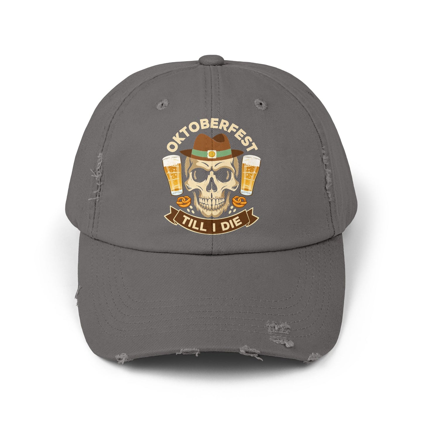 Oktoberfest Till I Die Skull With Beer Mugs and Pretzels Cap