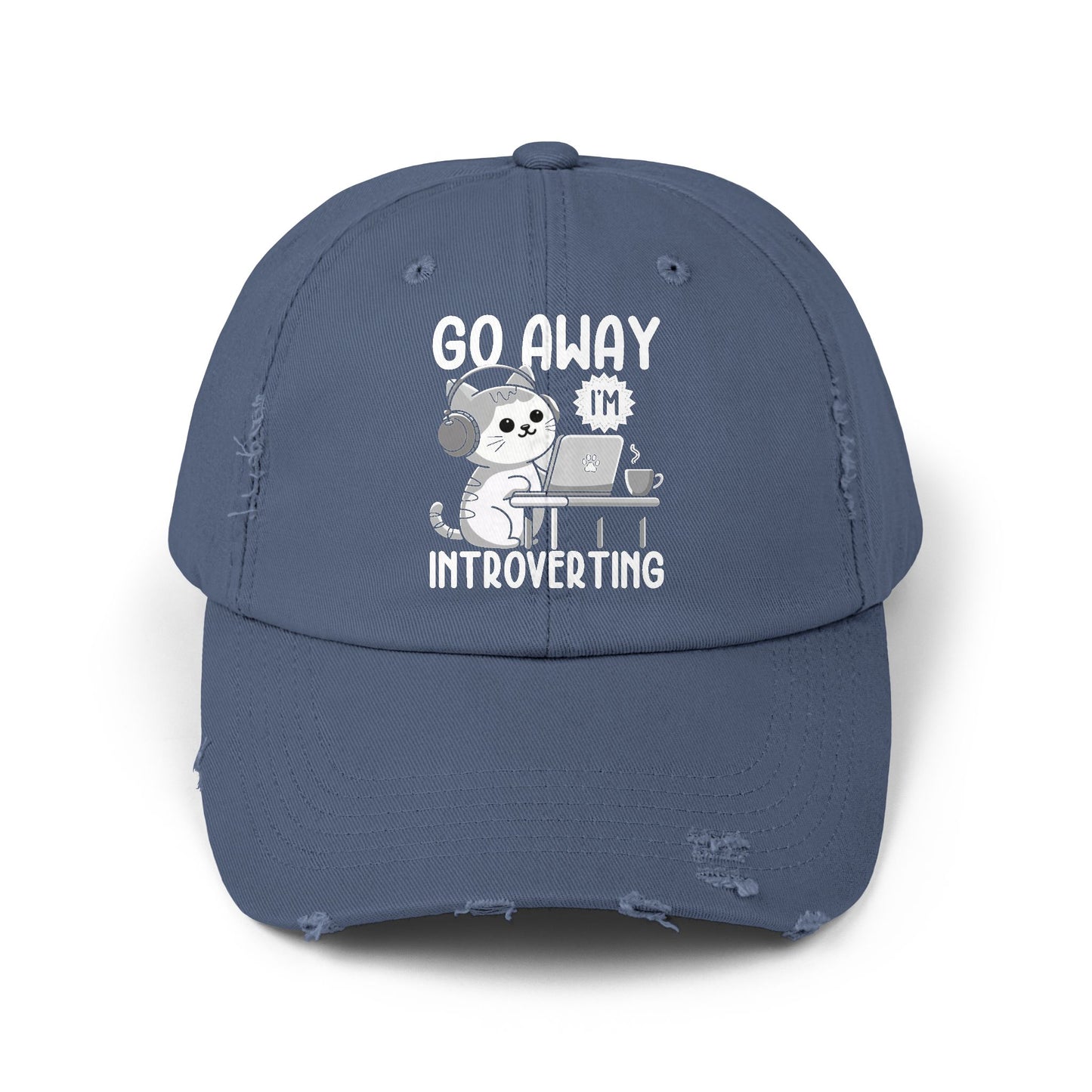 Go Away I'm Introverting Cat with Headphones and Laptop Cap