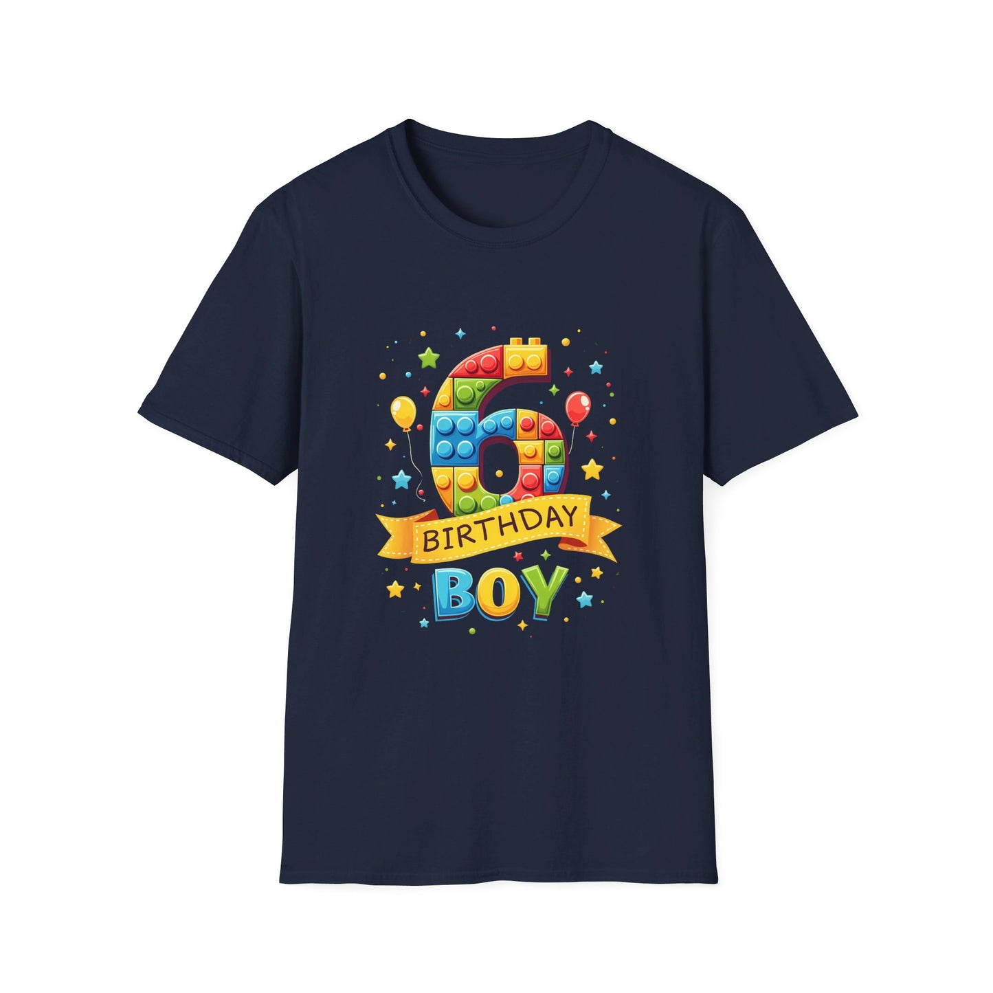 6th Birthday Boy Colorful Block Party T-Shirt