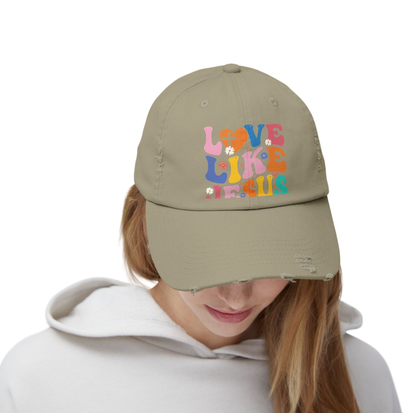 Love Like Jesus Inspirational Message with Cross and Flowers Cap