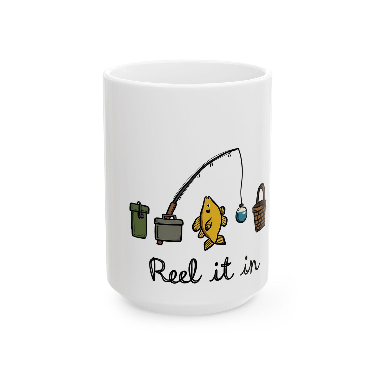 Reel It In Fishing Adventure Illustration That Captures the Joy of Angling and Outdoor Fun Ceramic Mug